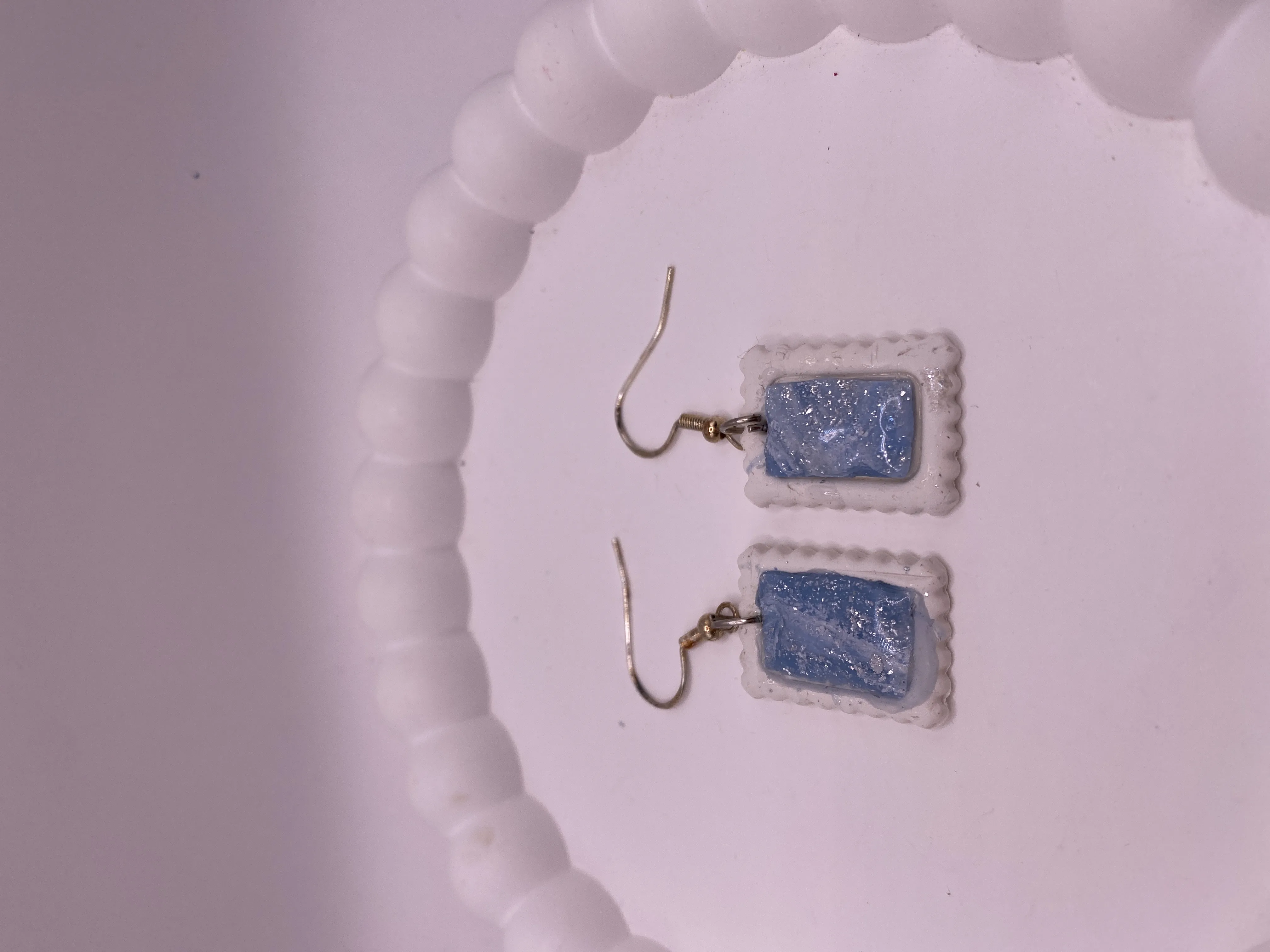 Handmade Blue Glitter Rectangular Earring - Stylish and Lightweight Design