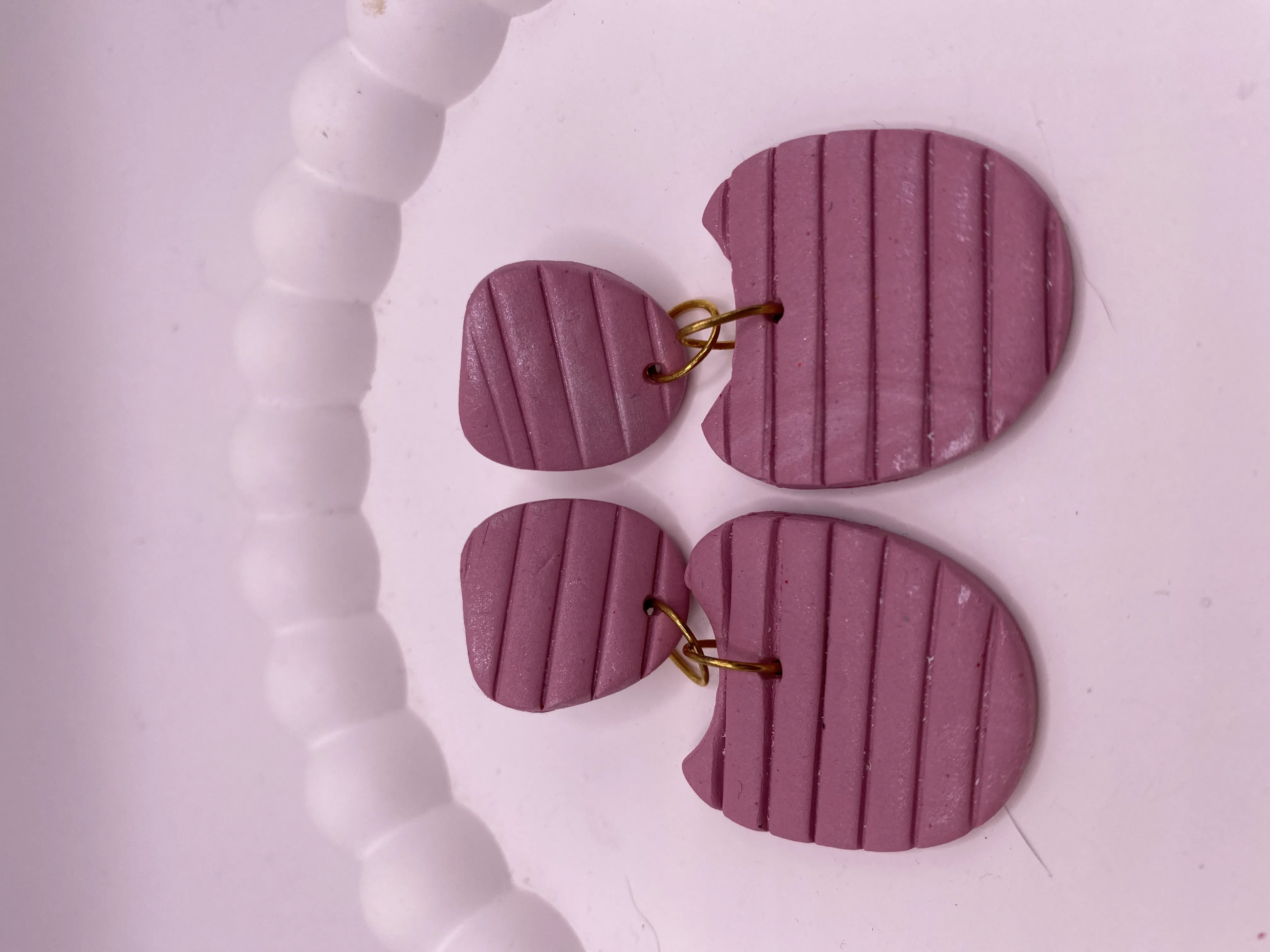 Pink Polymer Clay Handmade Earrings - Striped Design, Modern and Stylish
