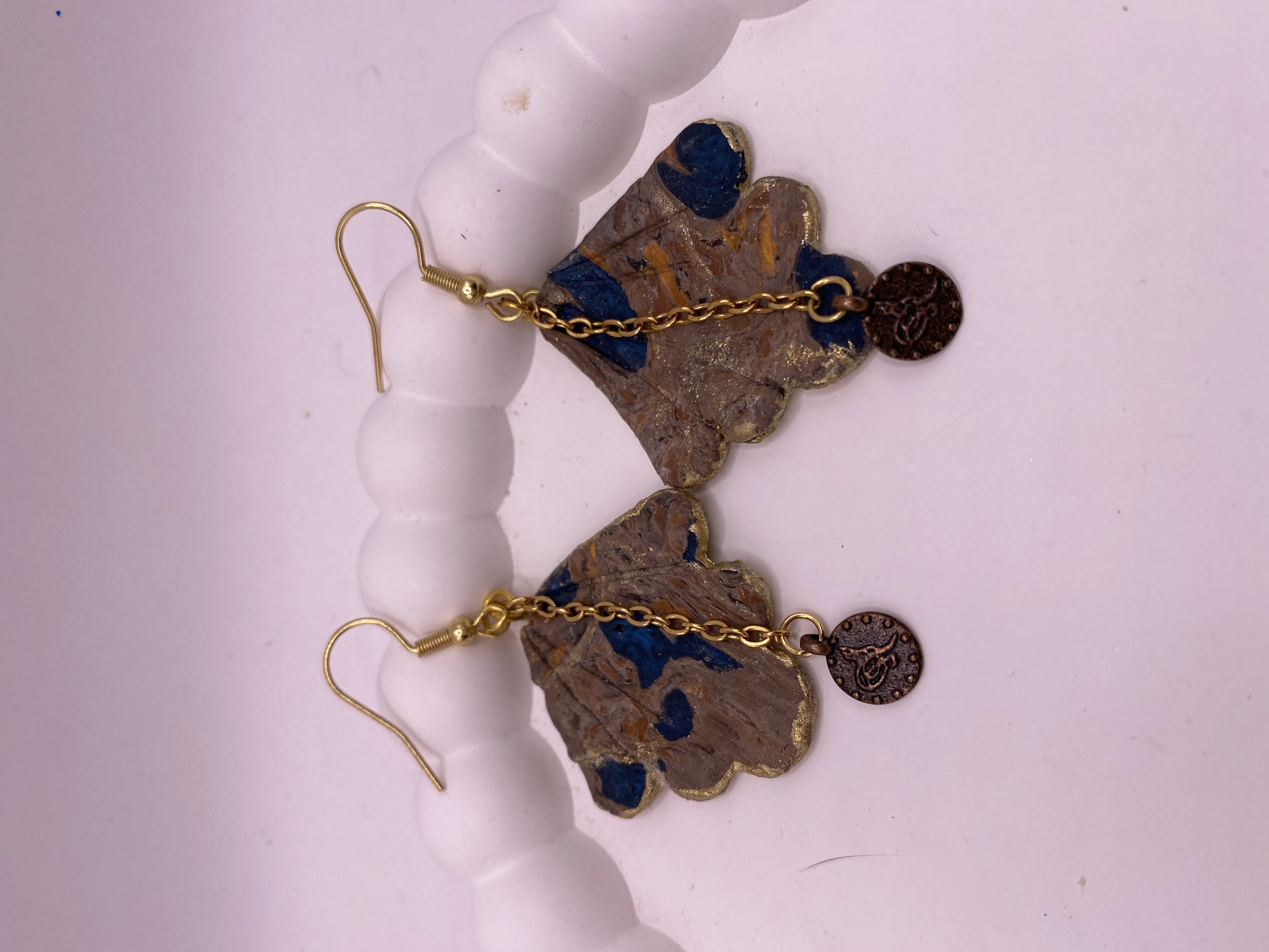 Handmade Polymer Clay Bridal Earring - Special Design with Gold Chain Detail