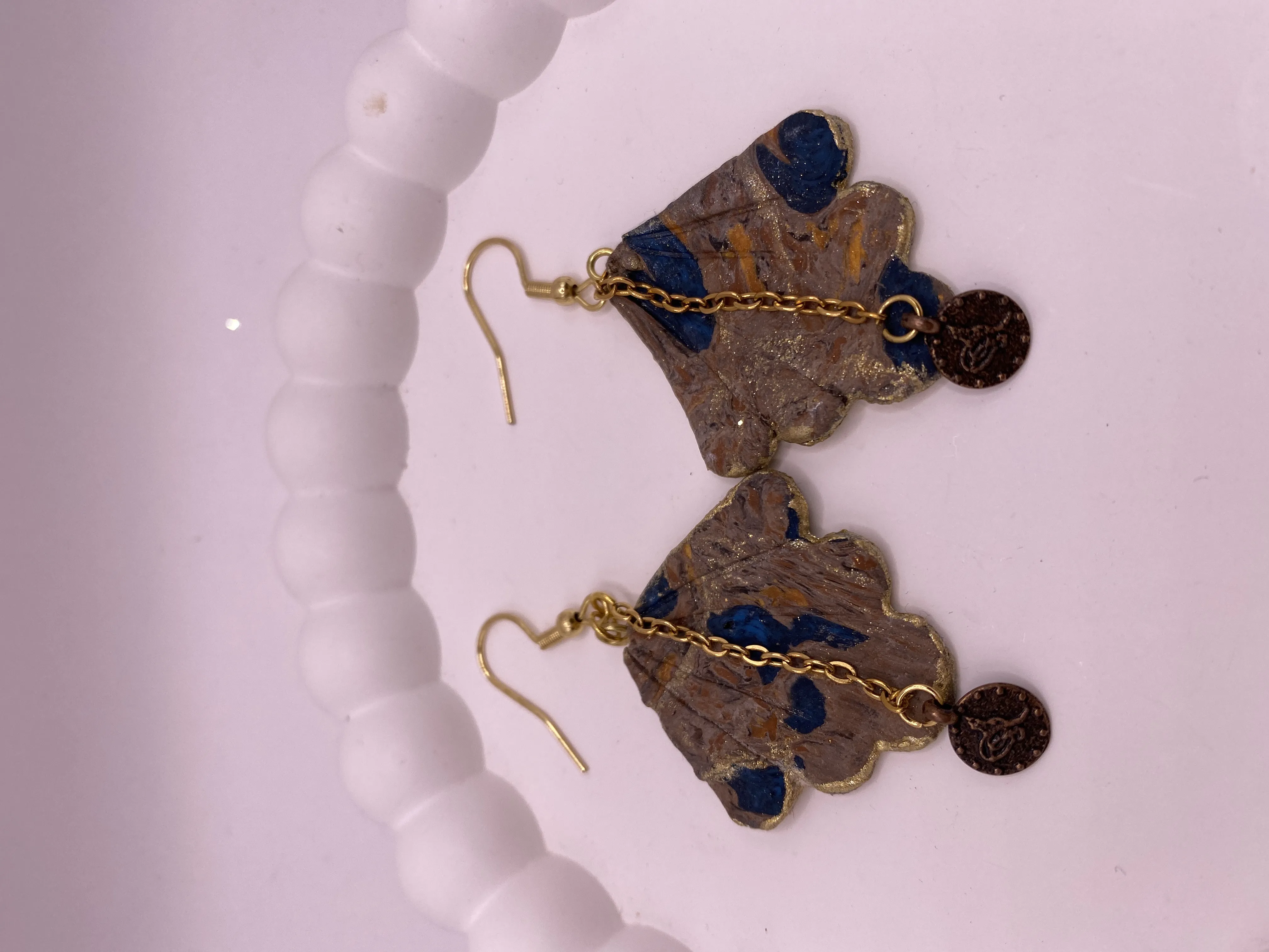 Handmade Polymer Clay Bridal Earring - Special Design with Gold Chain Detail