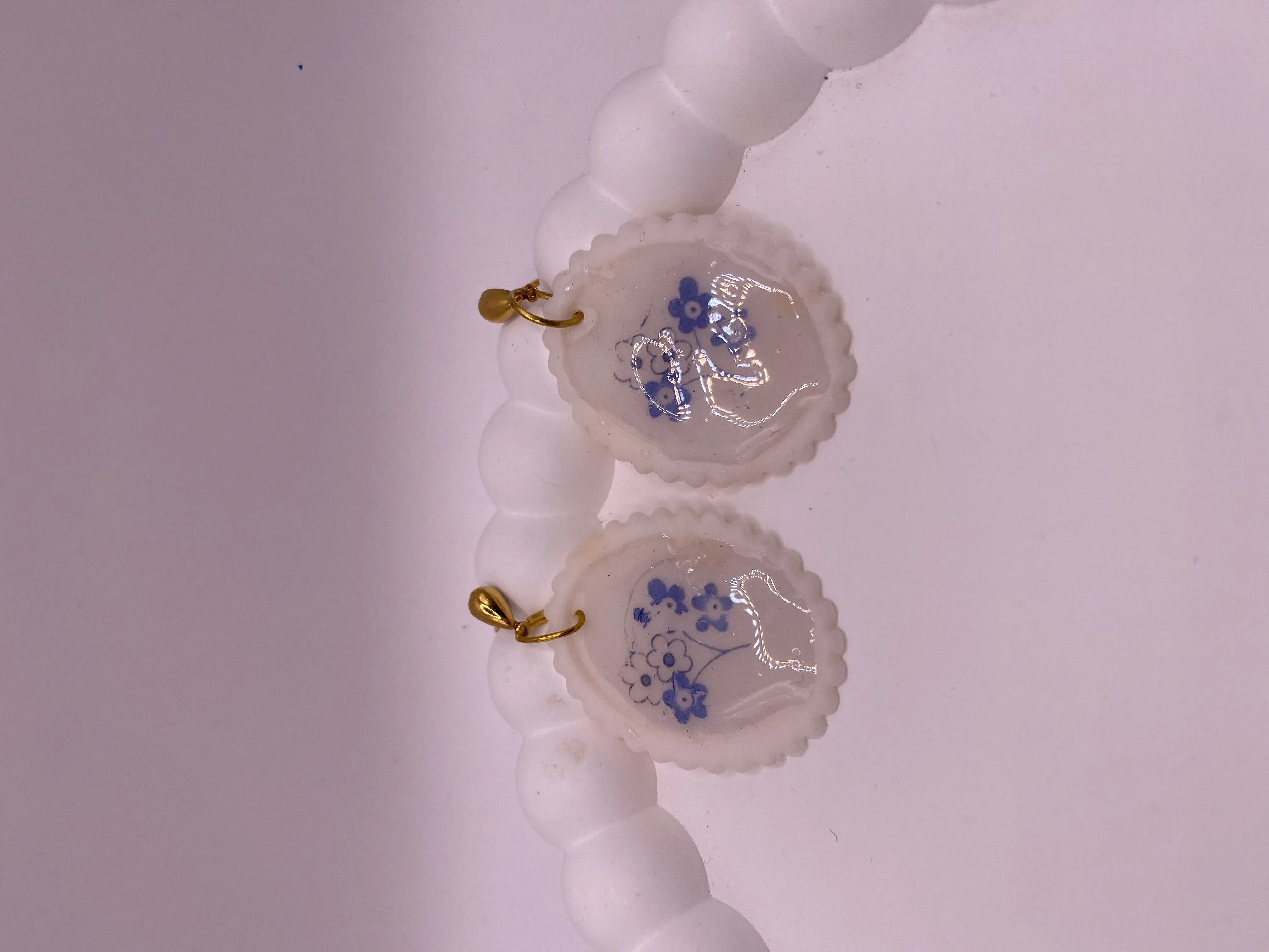 Mineyim Ceramic Earring - Blue Flower Patterned Handmade Transparent Earring