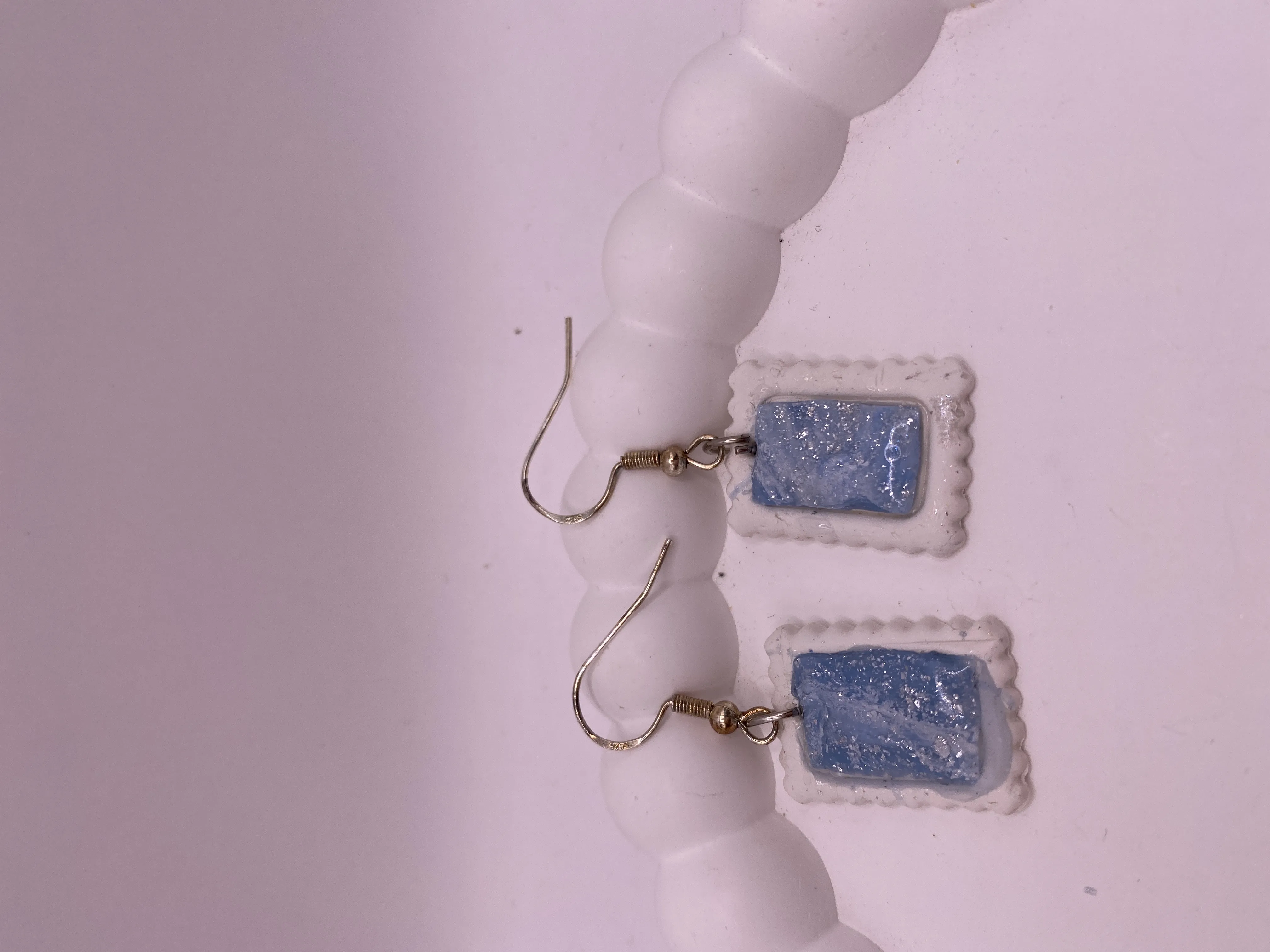 Handmade Blue Glitter Rectangular Earring - Stylish and Lightweight Design