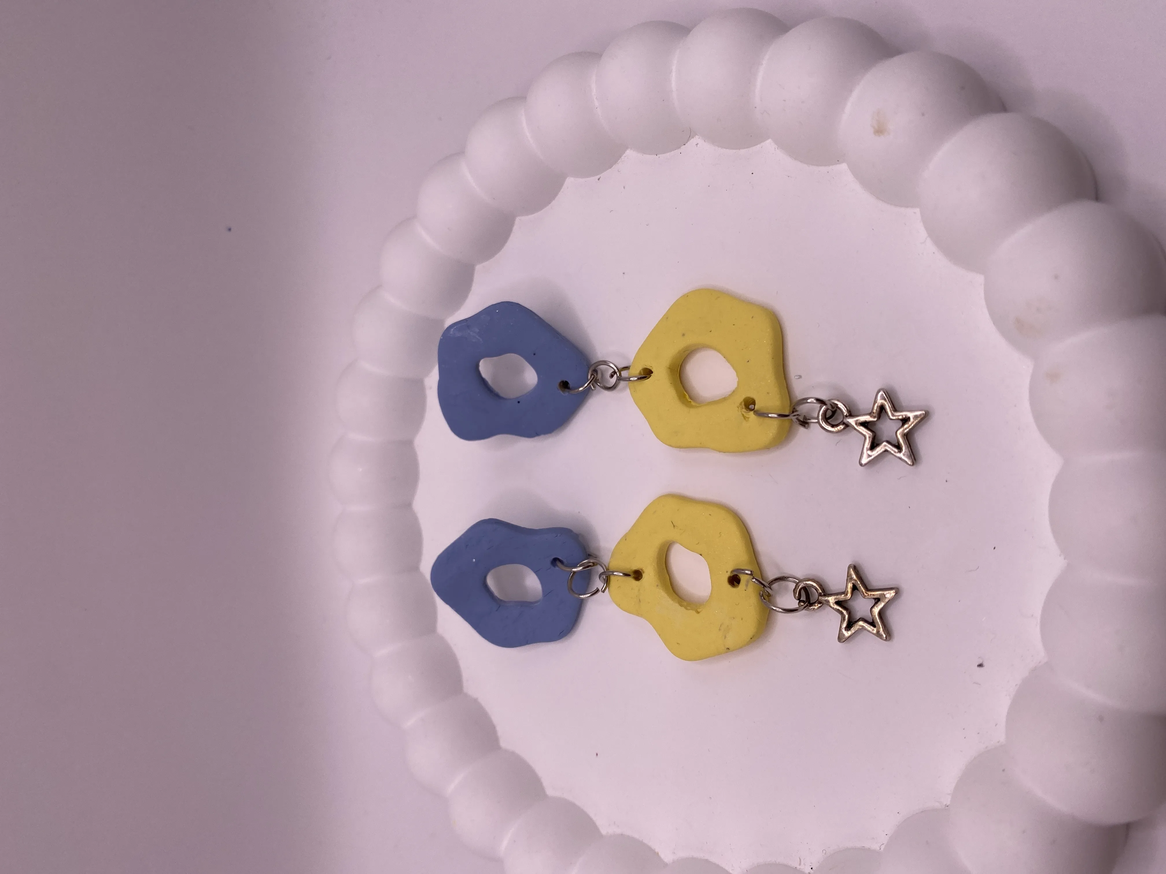 Blue and Yellow Colored Star Detailed Handmade Polymer Clay Earring