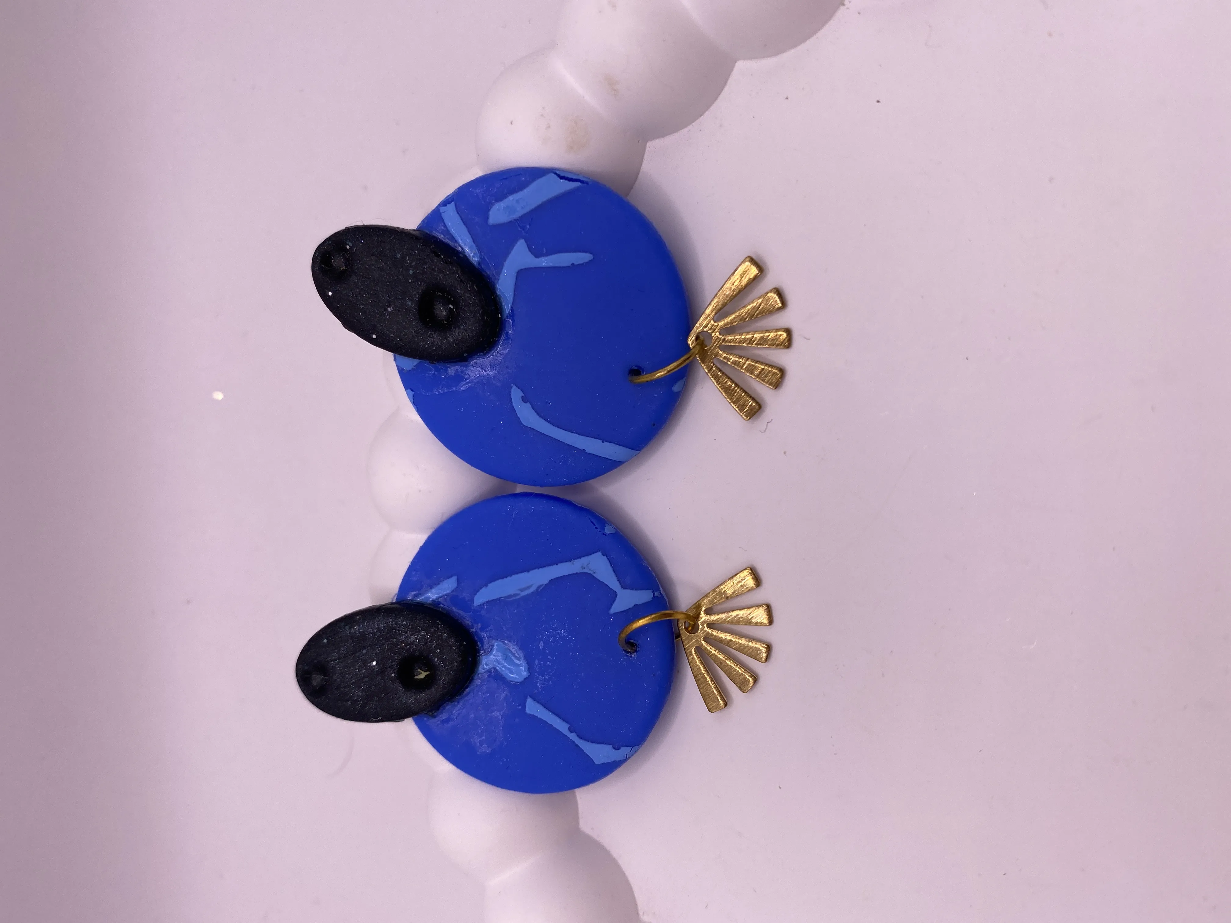 Handmade Blue Polymer Clay Earring Elegant Design with Gold Colored Accessories