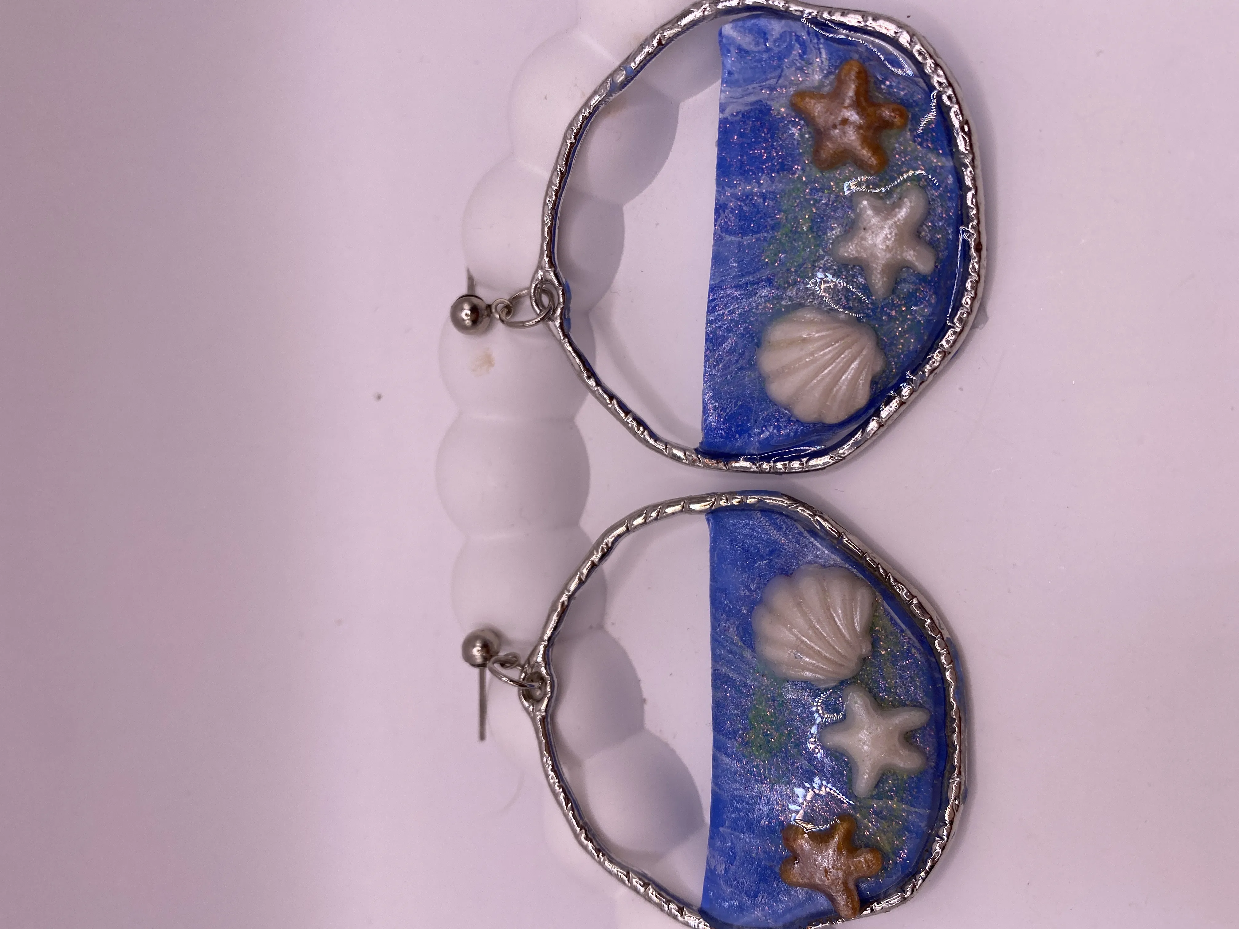 Handmade Seashell and Starfish Blue Resin Earrings - Breezes from the Sea
