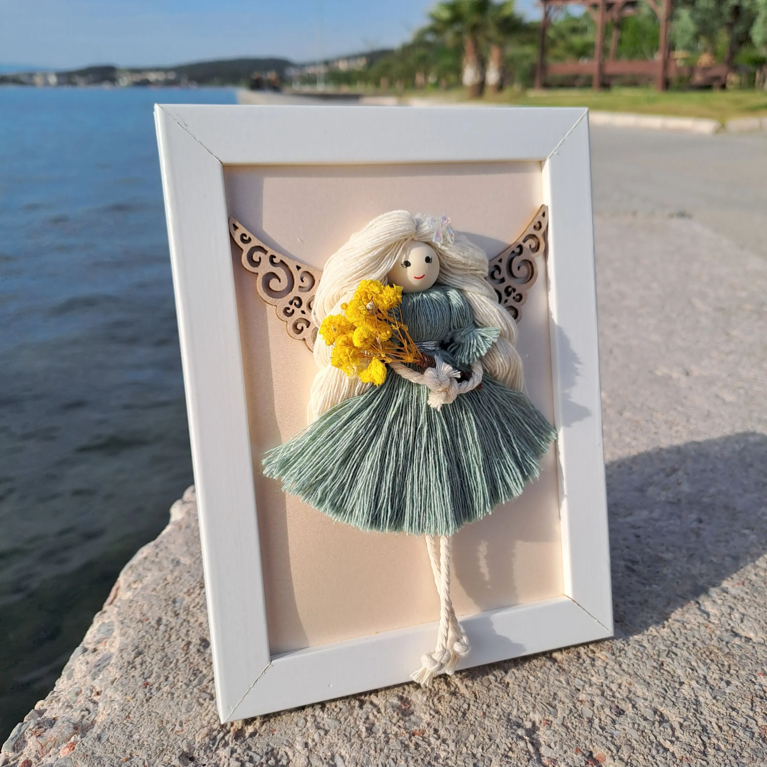 Handmade Macrame Angel Wall Decor | Wooden Winged Frame Design