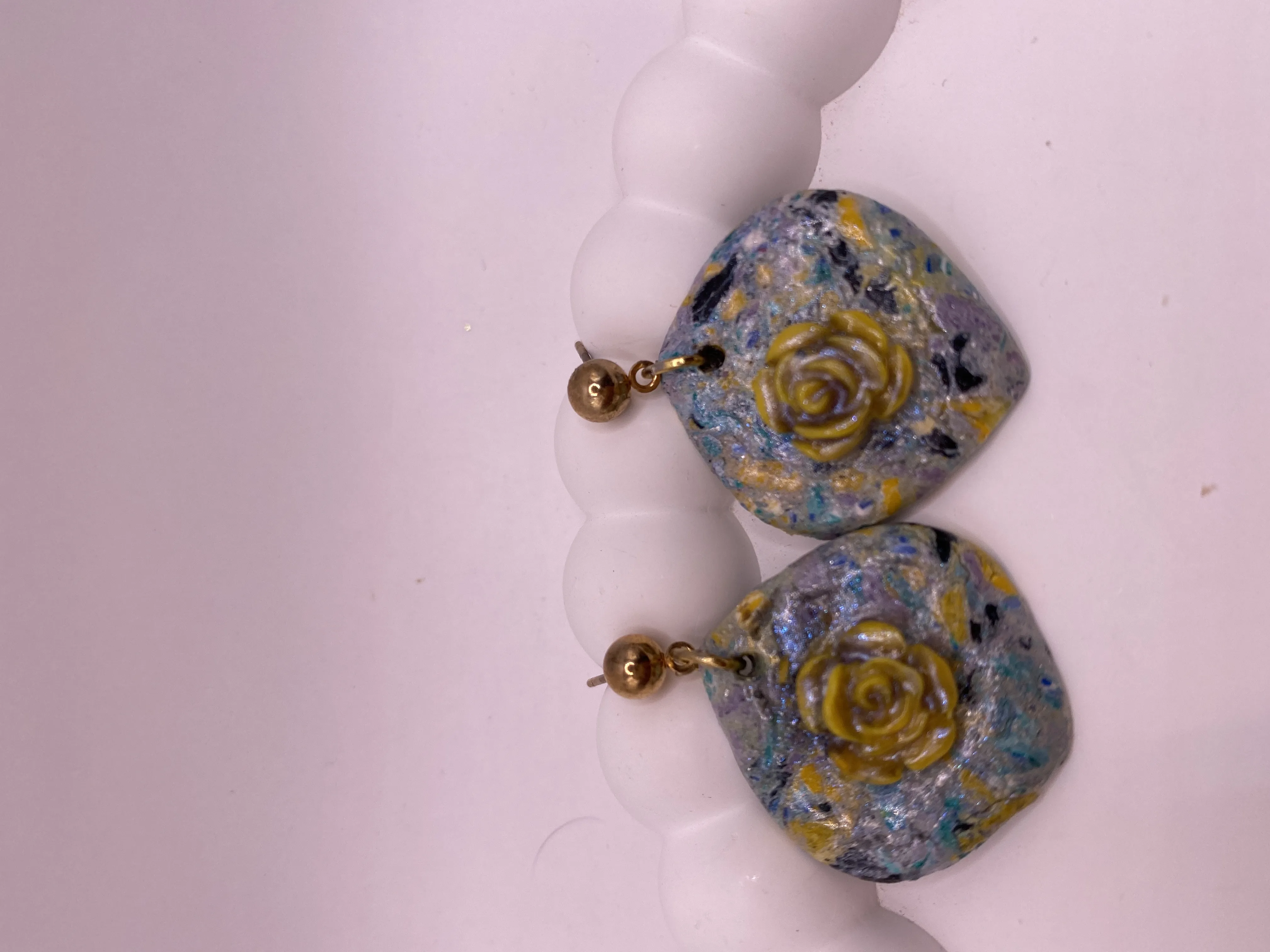 Handmade Yellow Rose Detailed Polymer Clay Earring - Stylish and Unique Design