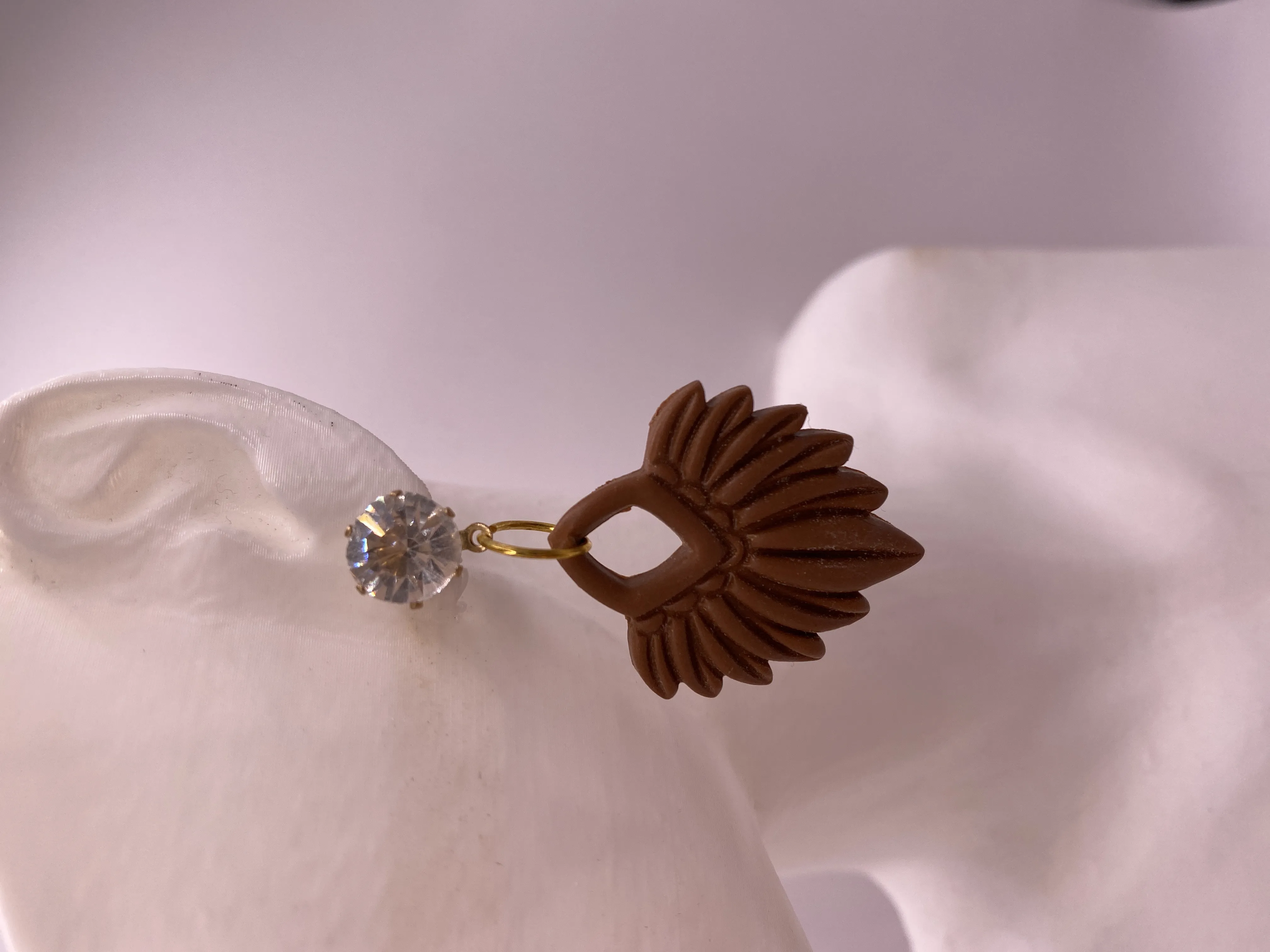 Brown Handmade Design Earring and Zircon Stone Gold Detailed Earring