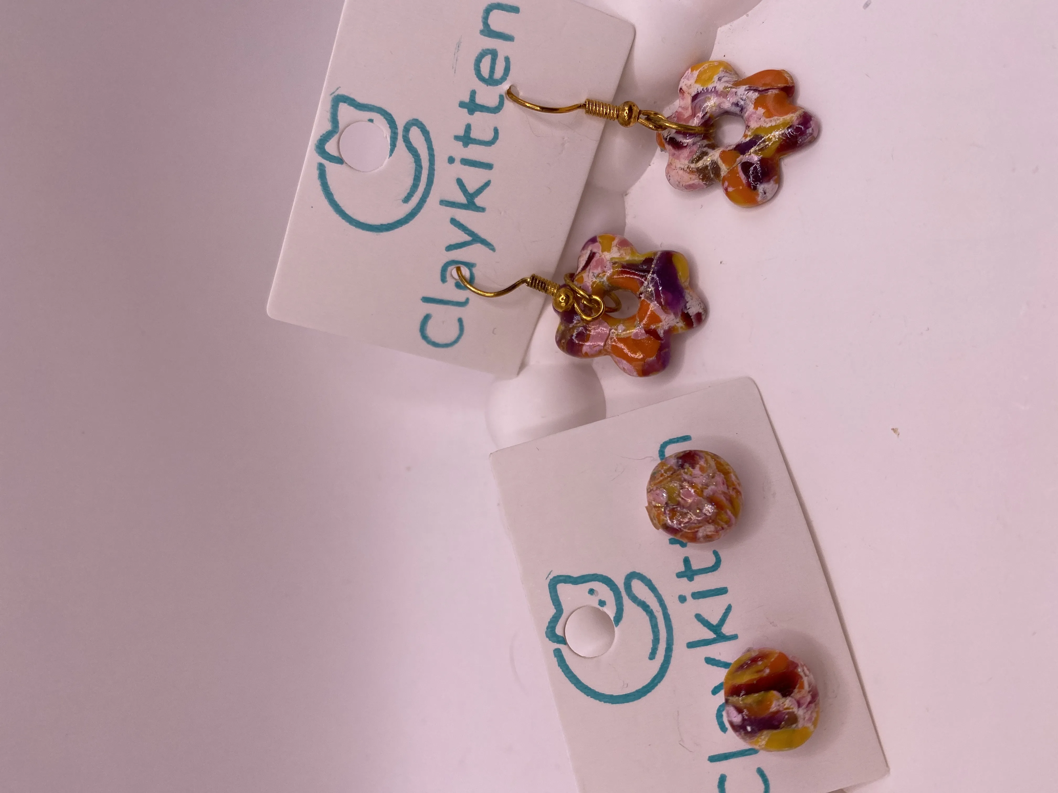 Handmade Polymer Clay Flower and Sphere Designed Colorful Earring Set