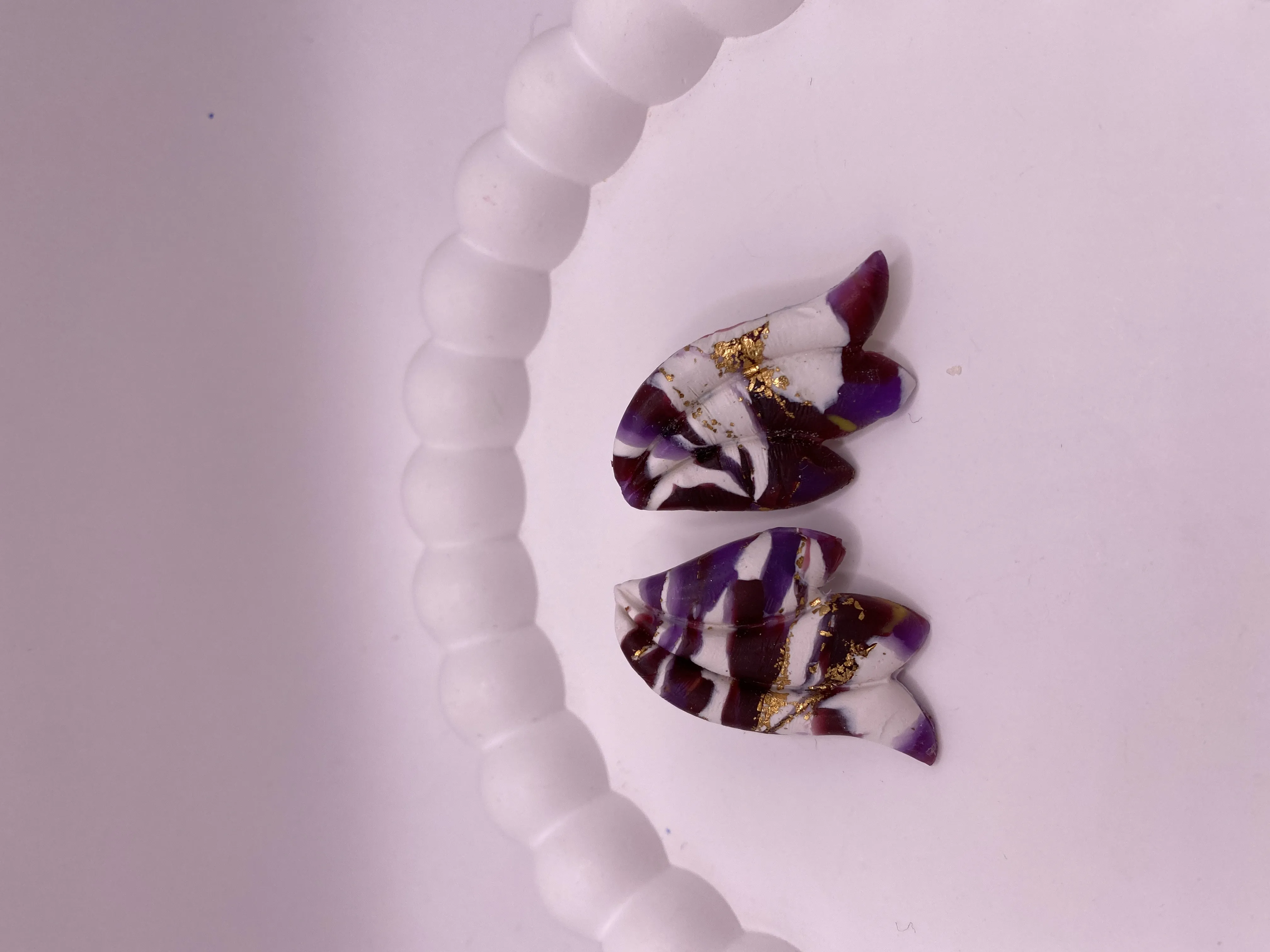 Purple, White and Gold Glitter Handmade Custom Design Earring Set