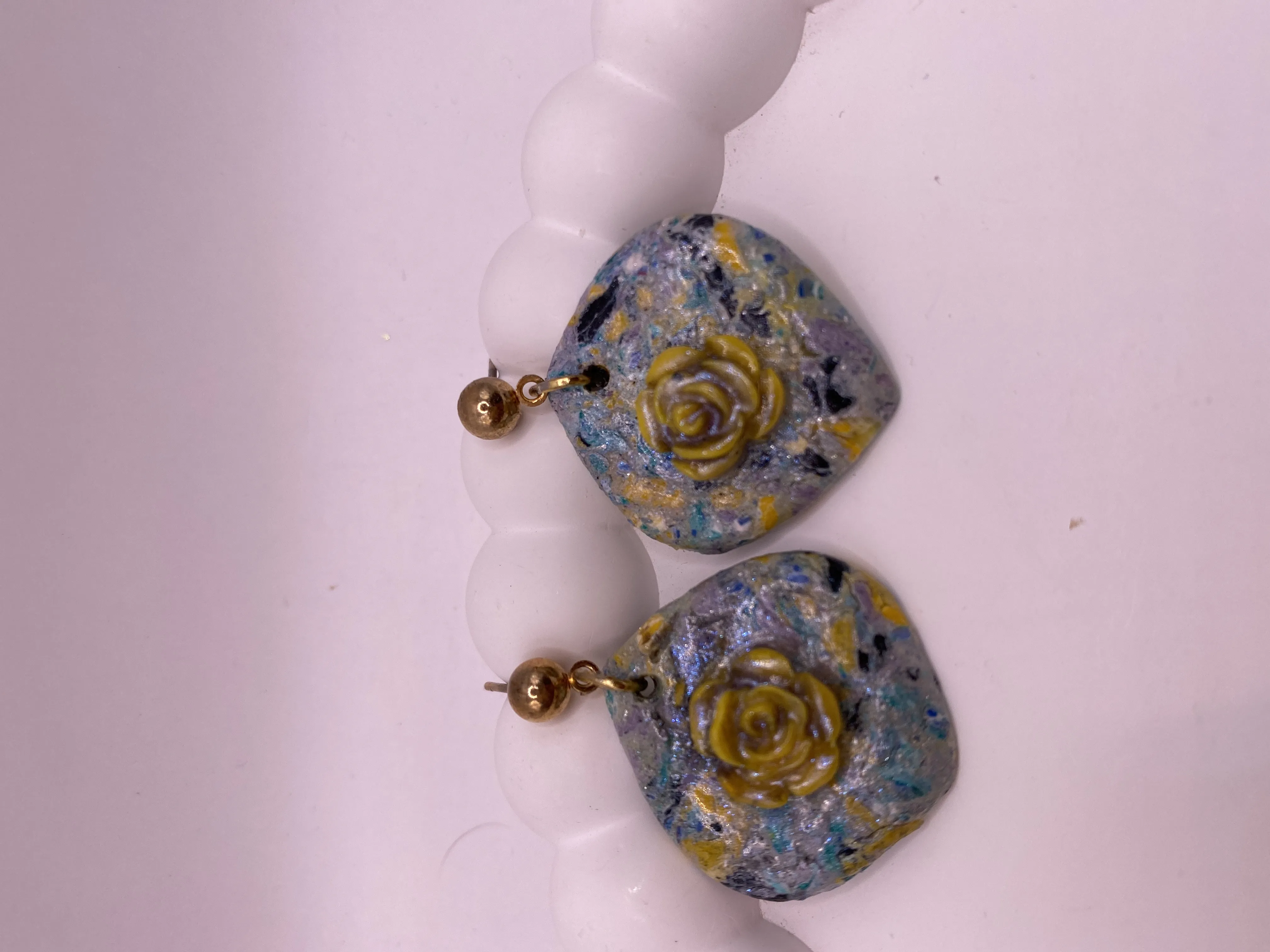 Handmade Yellow Rose Detailed Polymer Clay Earring - Stylish and Unique Design