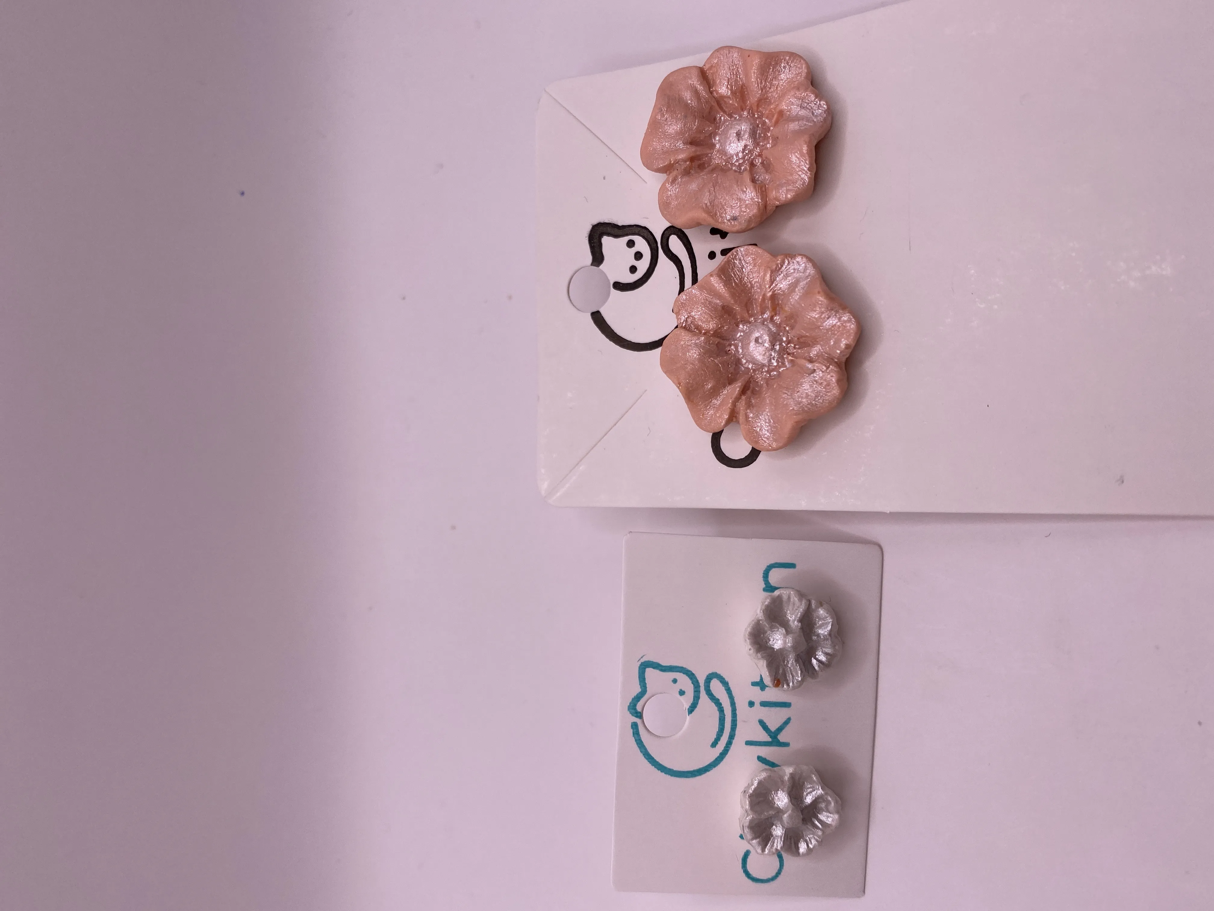Handmade Flower Motif Earring Set - Pink and Silver Color Options
