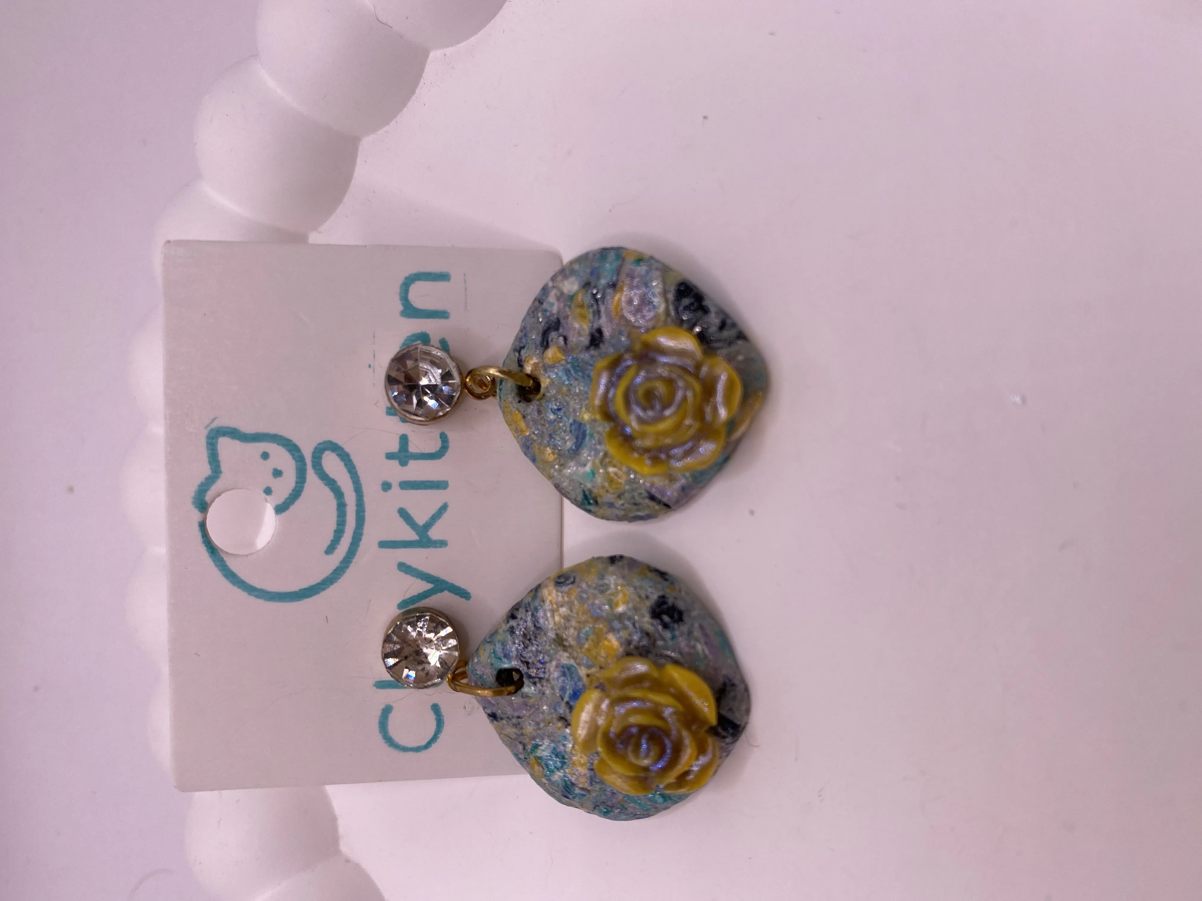 Handmade Yellow Rose Detailed Stone Patterned Earring - Stylish and Elegant Design