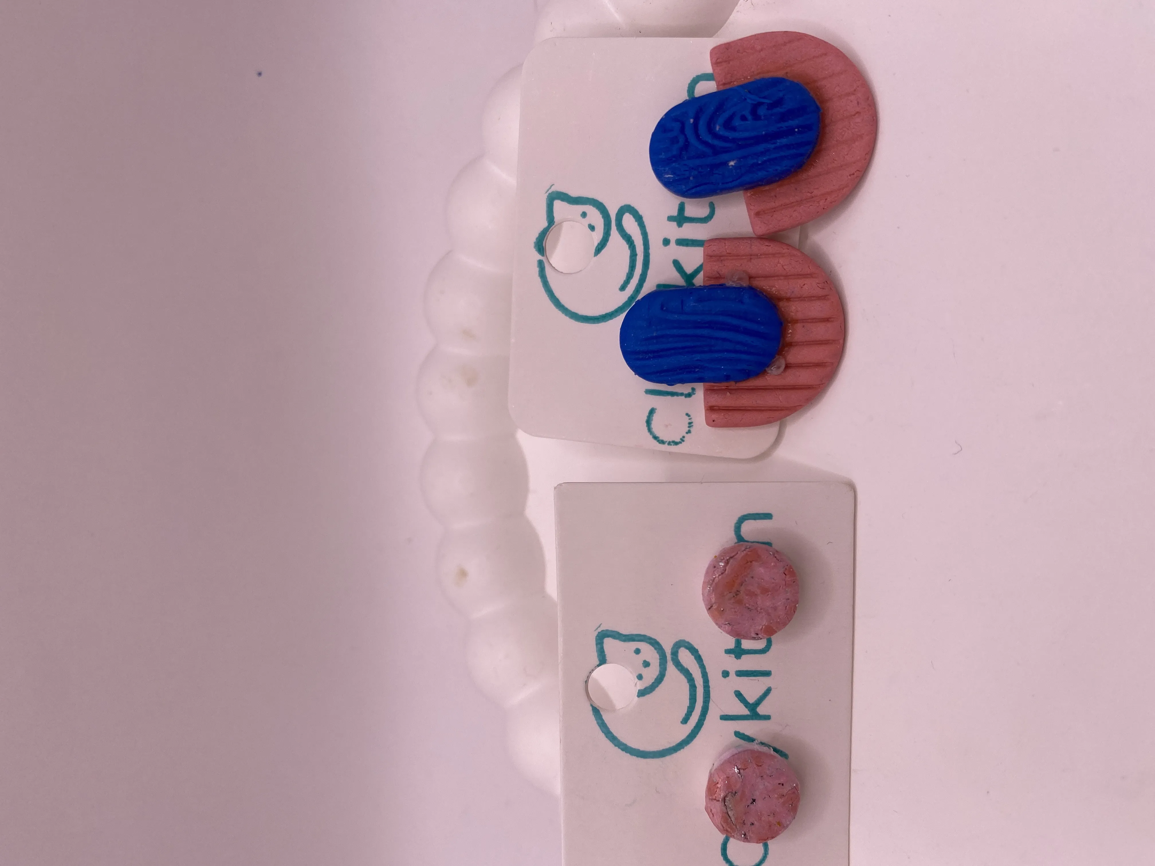 Handmade Pink and Blue Polymer Clay Earring Set | Fun Design
