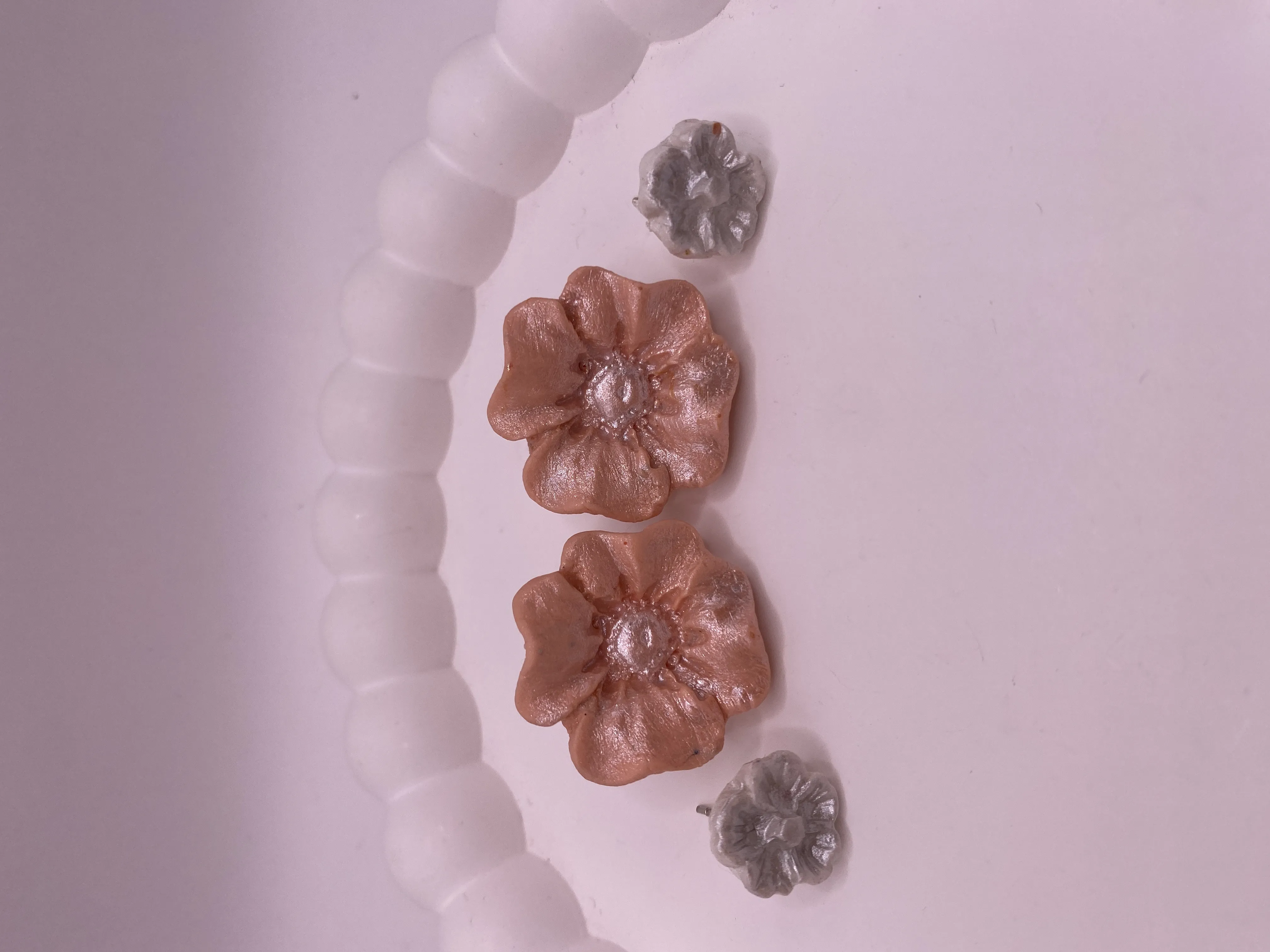 Handmade Flower Motif Earring Set - Pink and Silver Color Options