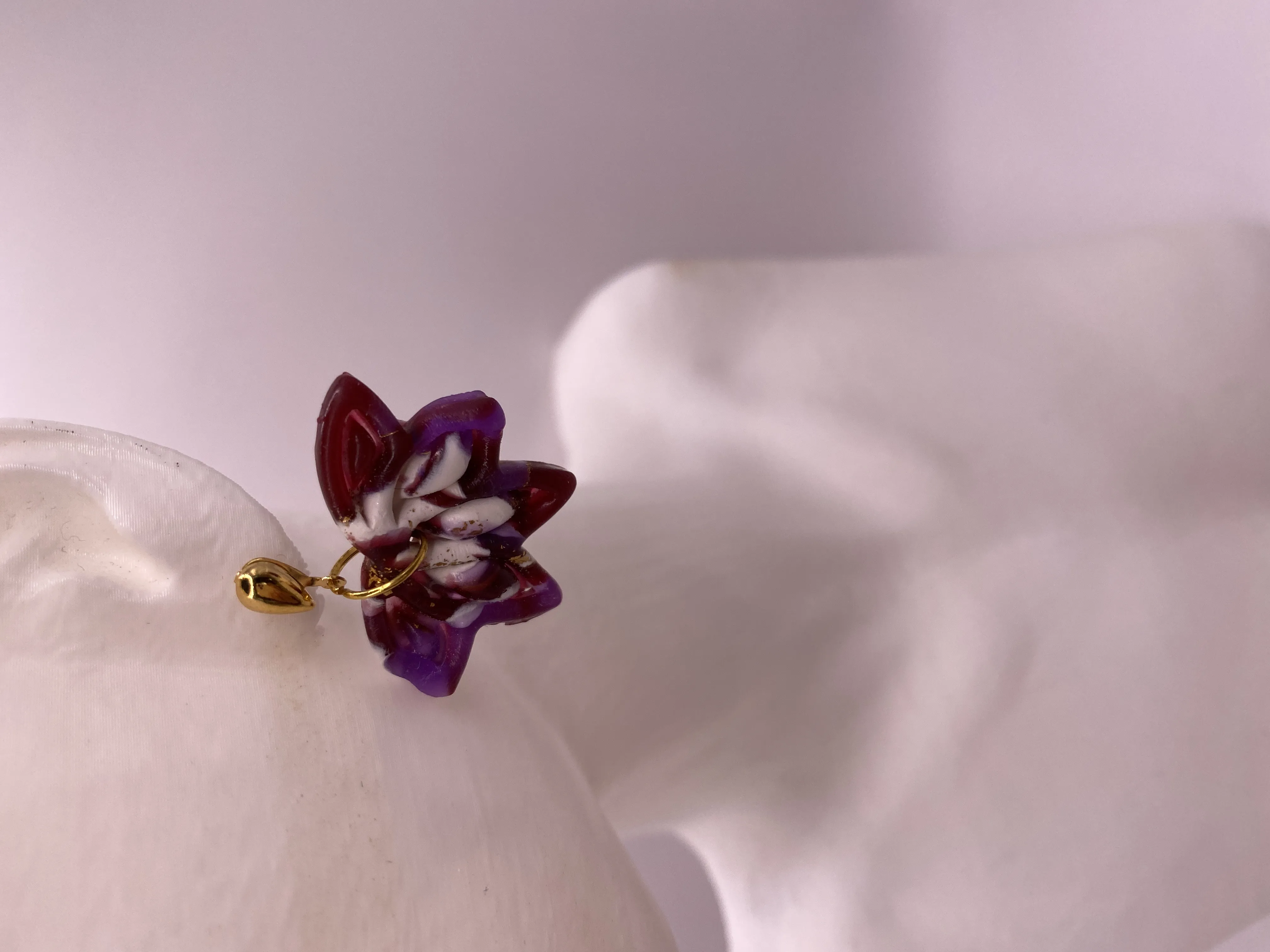 Purple, Burgundy, and White Marble Patterned Handmade Polymer Clay Earring