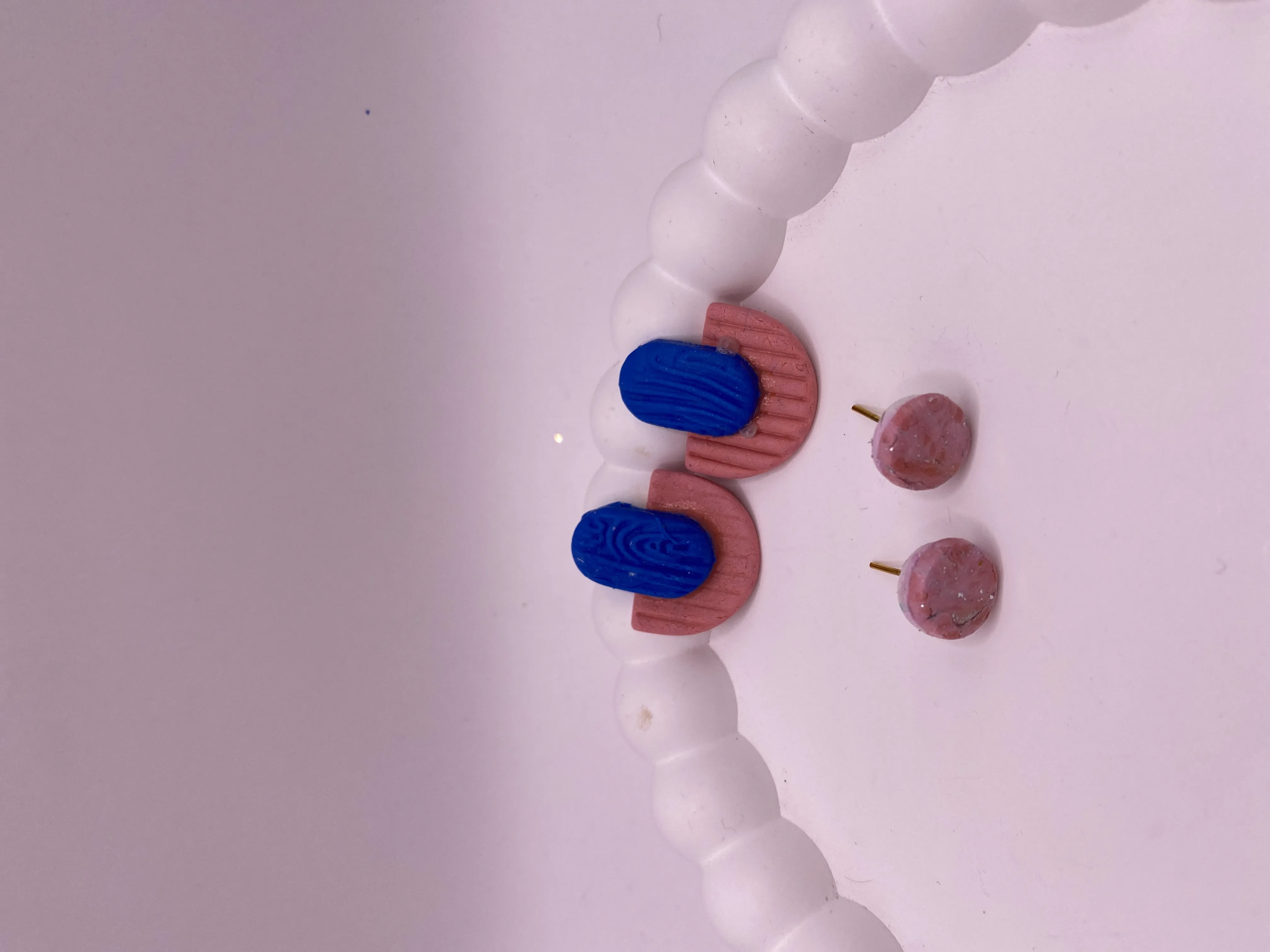 Handmade Pink and Blue Polymer Clay Earring Set | Fun Design