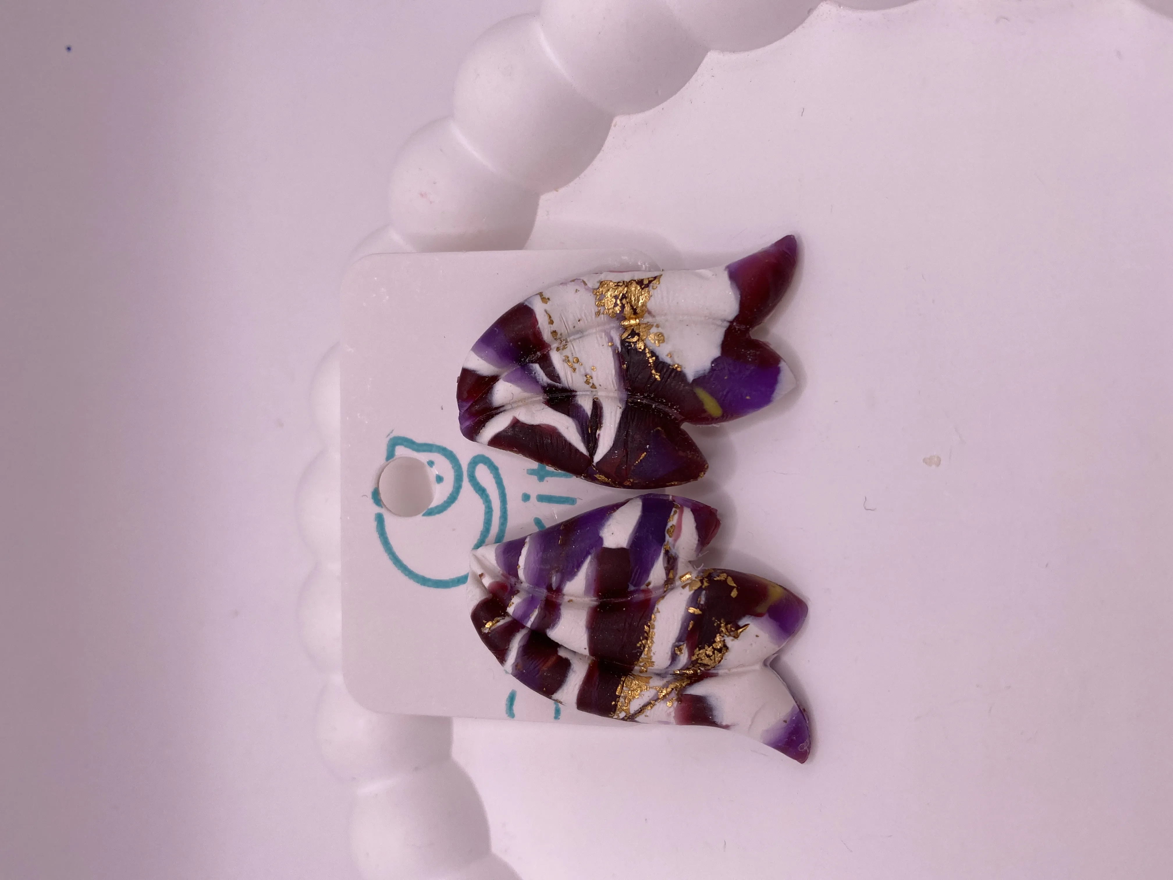 Purple, White and Gold Glitter Handmade Custom Design Earring Set