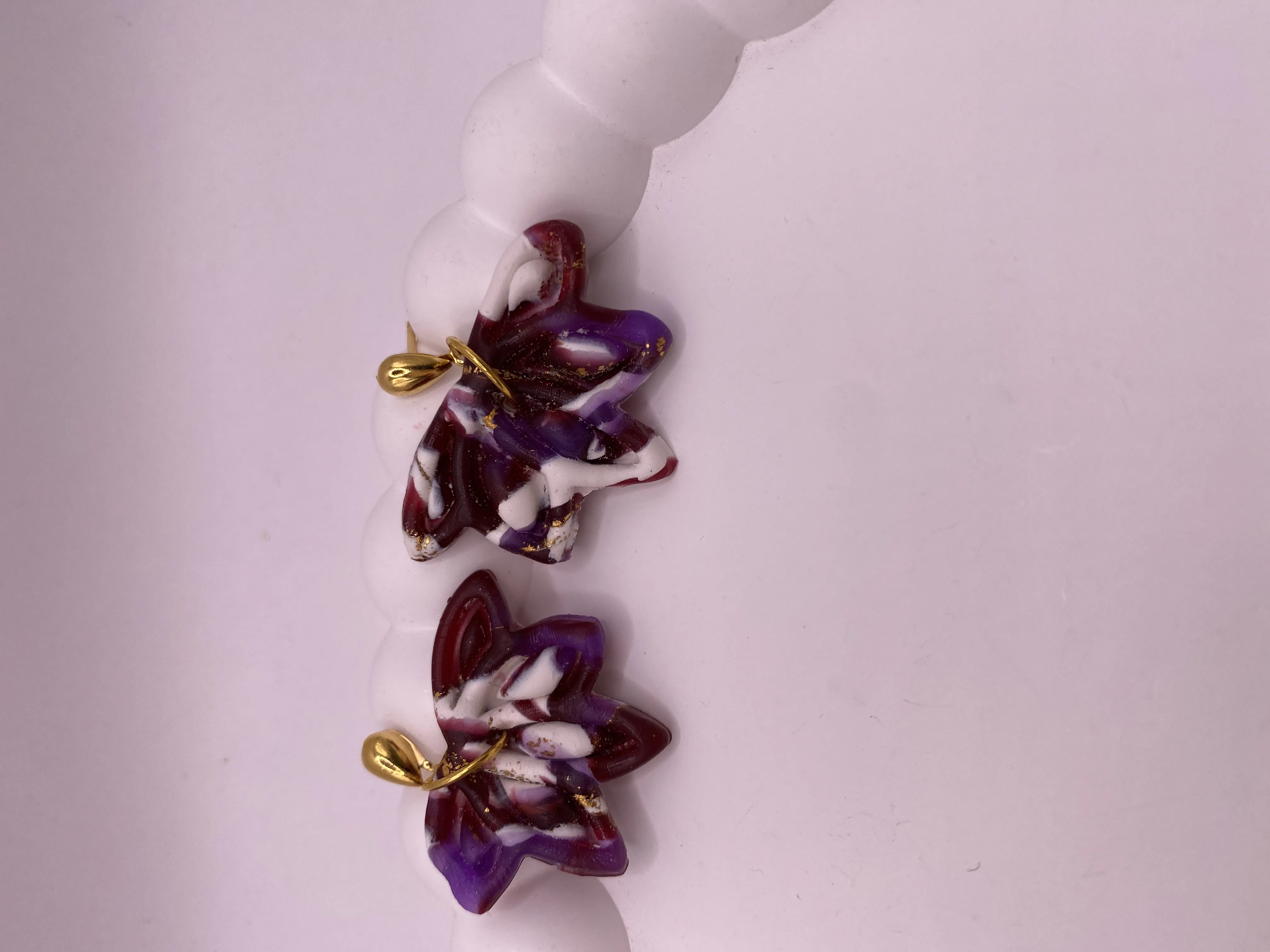 Purple, Burgundy, and White Marble Patterned Handmade Polymer Clay Earring
