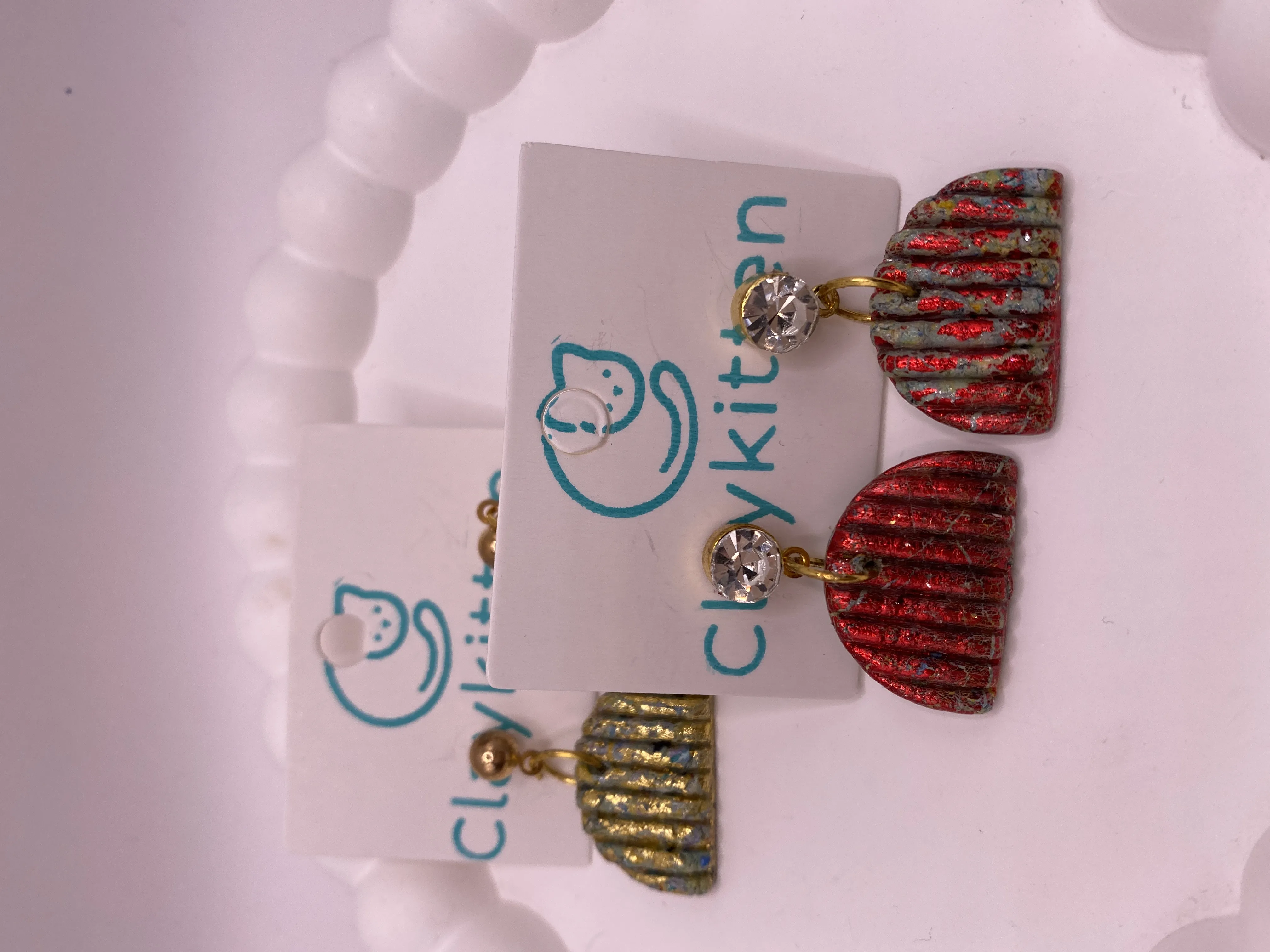 Handmade Red & Yellow Half Circle Shaped Earring Set