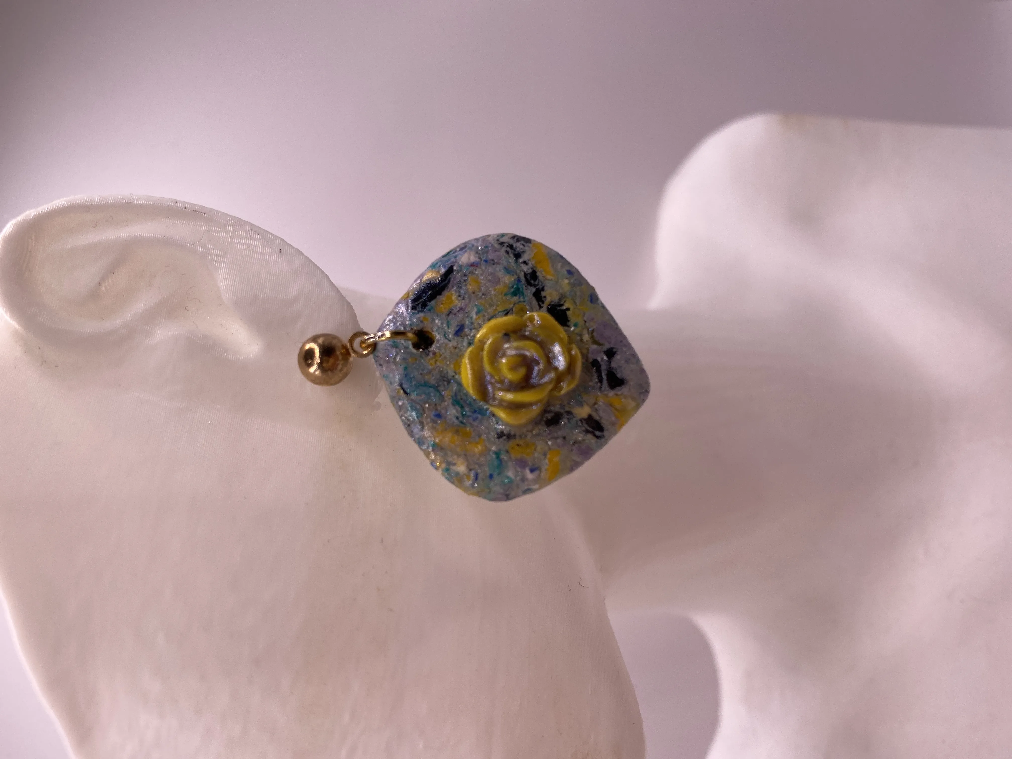 Handmade Yellow Rose Detailed Polymer Clay Earring - Stylish and Unique Design