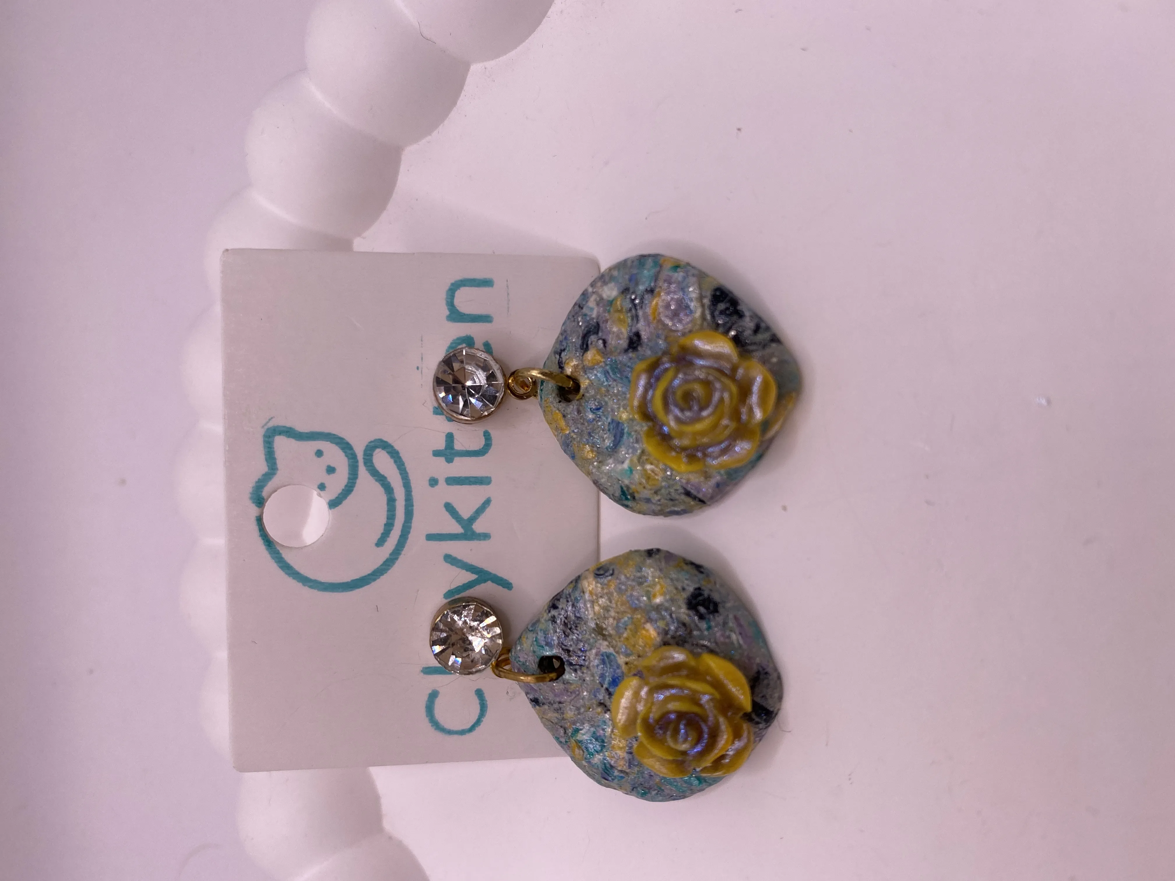 Handmade Yellow Rose Detailed Stone Patterned Earring - Stylish and Elegant Design