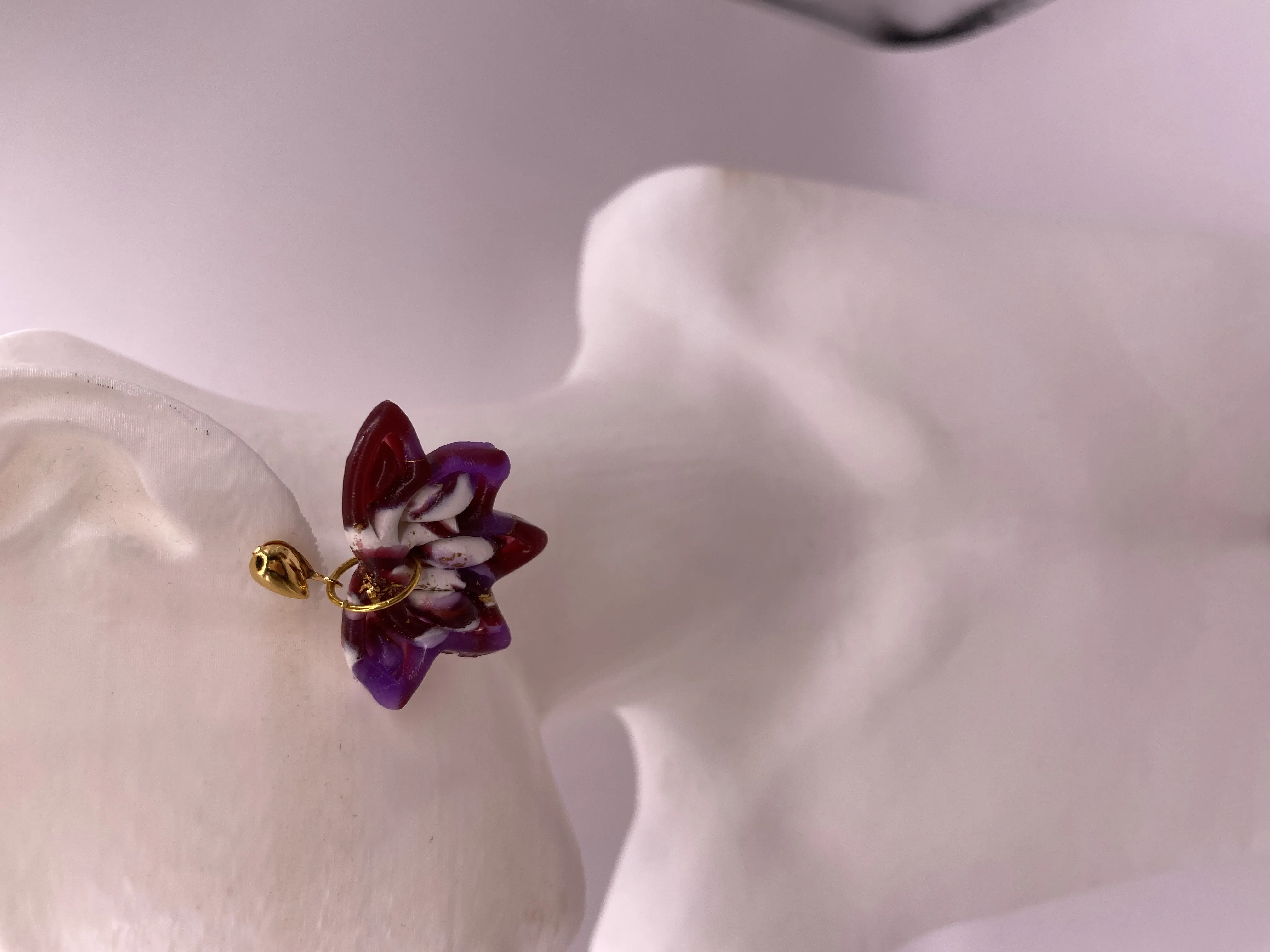 Purple, Burgundy, and White Marble Patterned Handmade Polymer Clay Earring