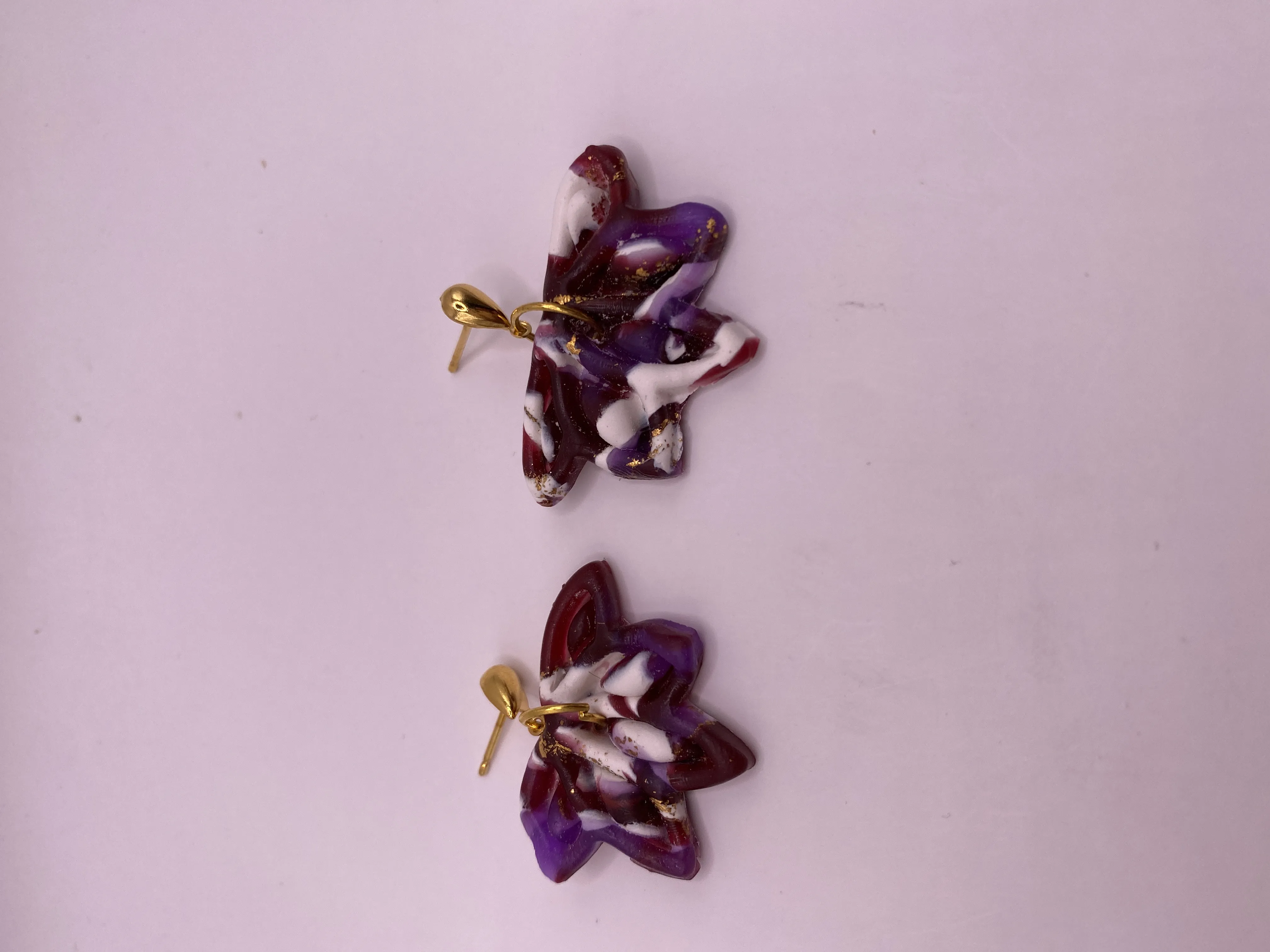 Purple, Burgundy, and White Marble Patterned Handmade Polymer Clay Earring