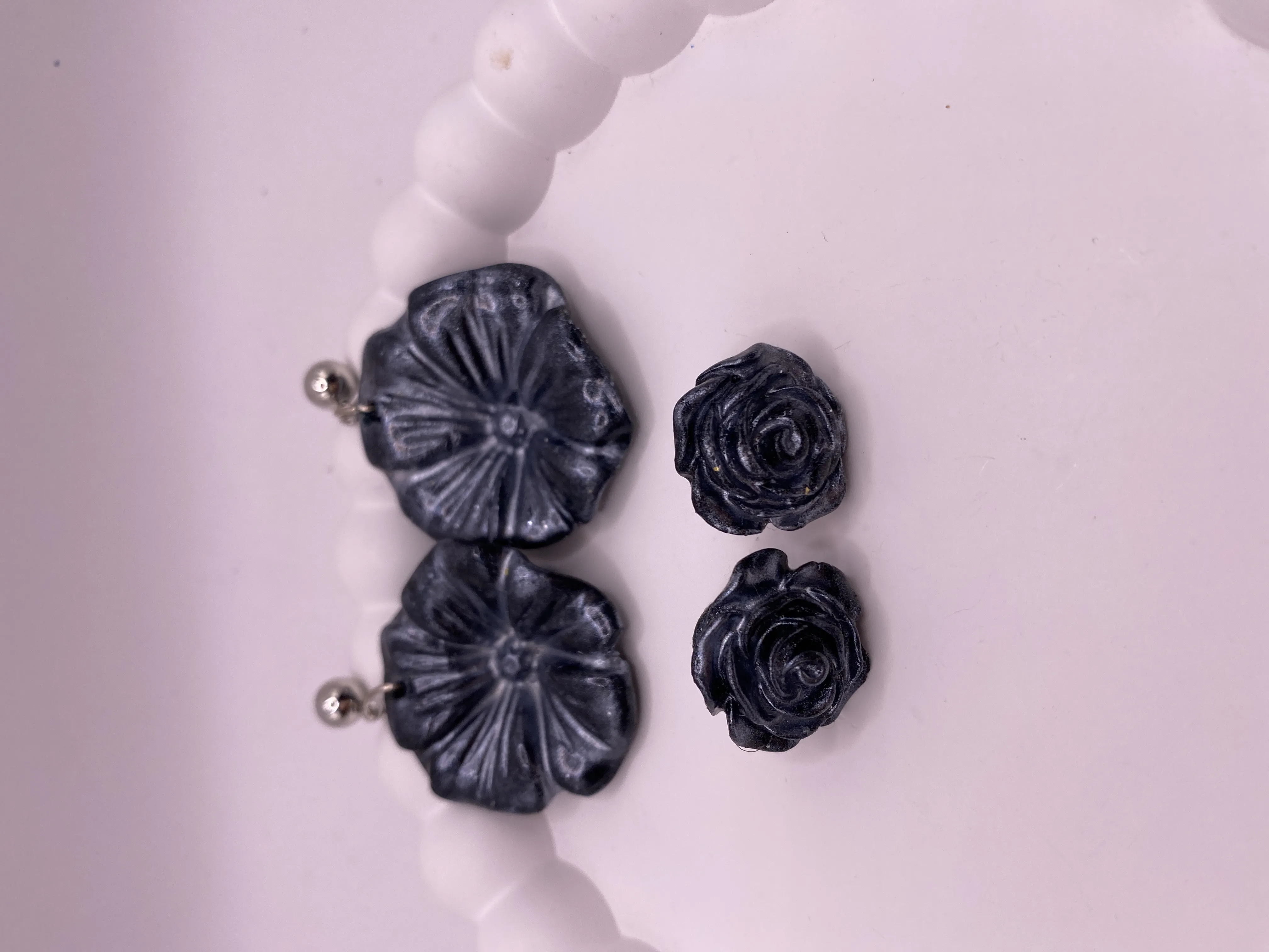 Handmade Black Rose Designed Polymer Clay Earrings - Stylish and Elegant