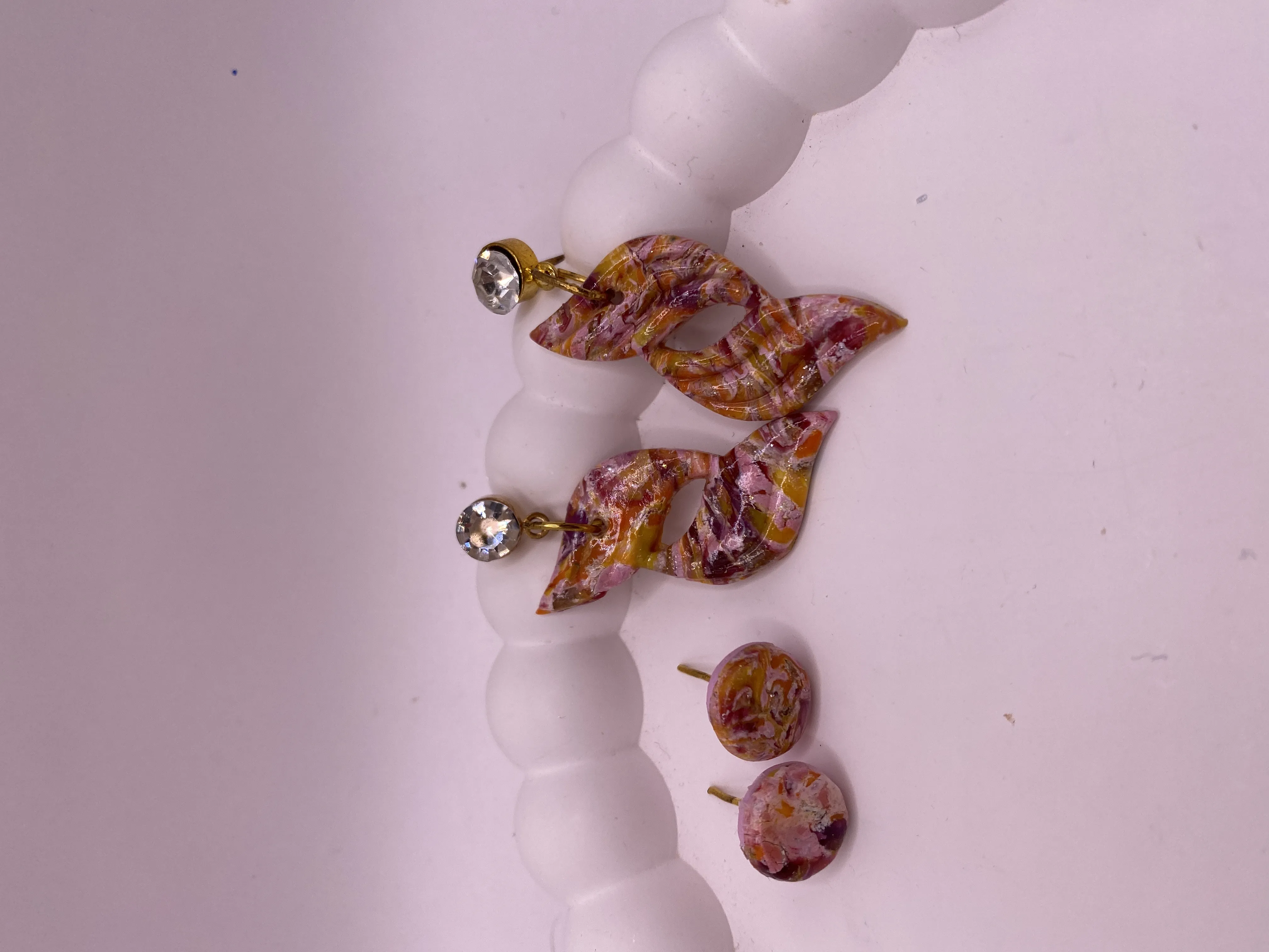 Orange and Purple Toned Handmade Earring Set - Stylish and Unique Design