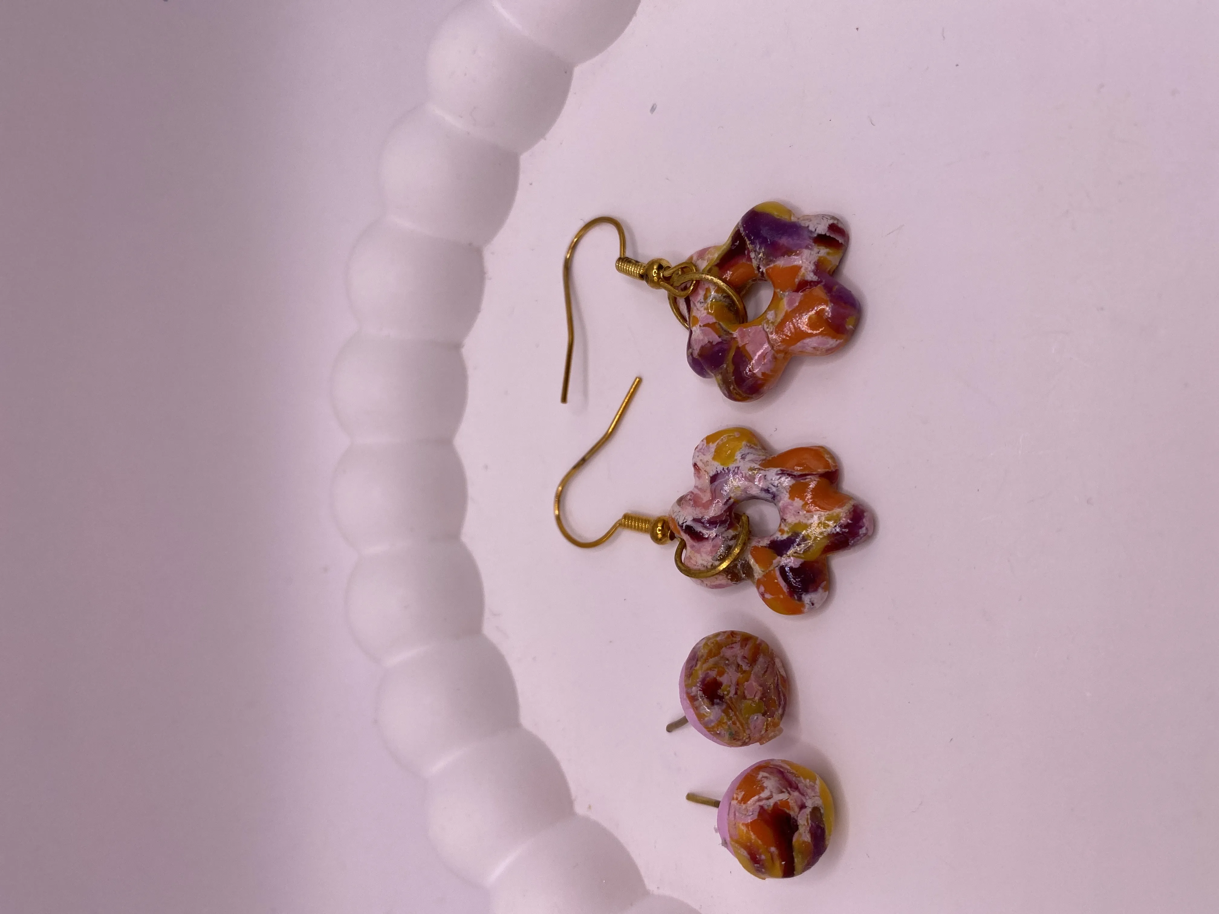 Handmade Polymer Clay Flower and Sphere Designed Colorful Earring Set