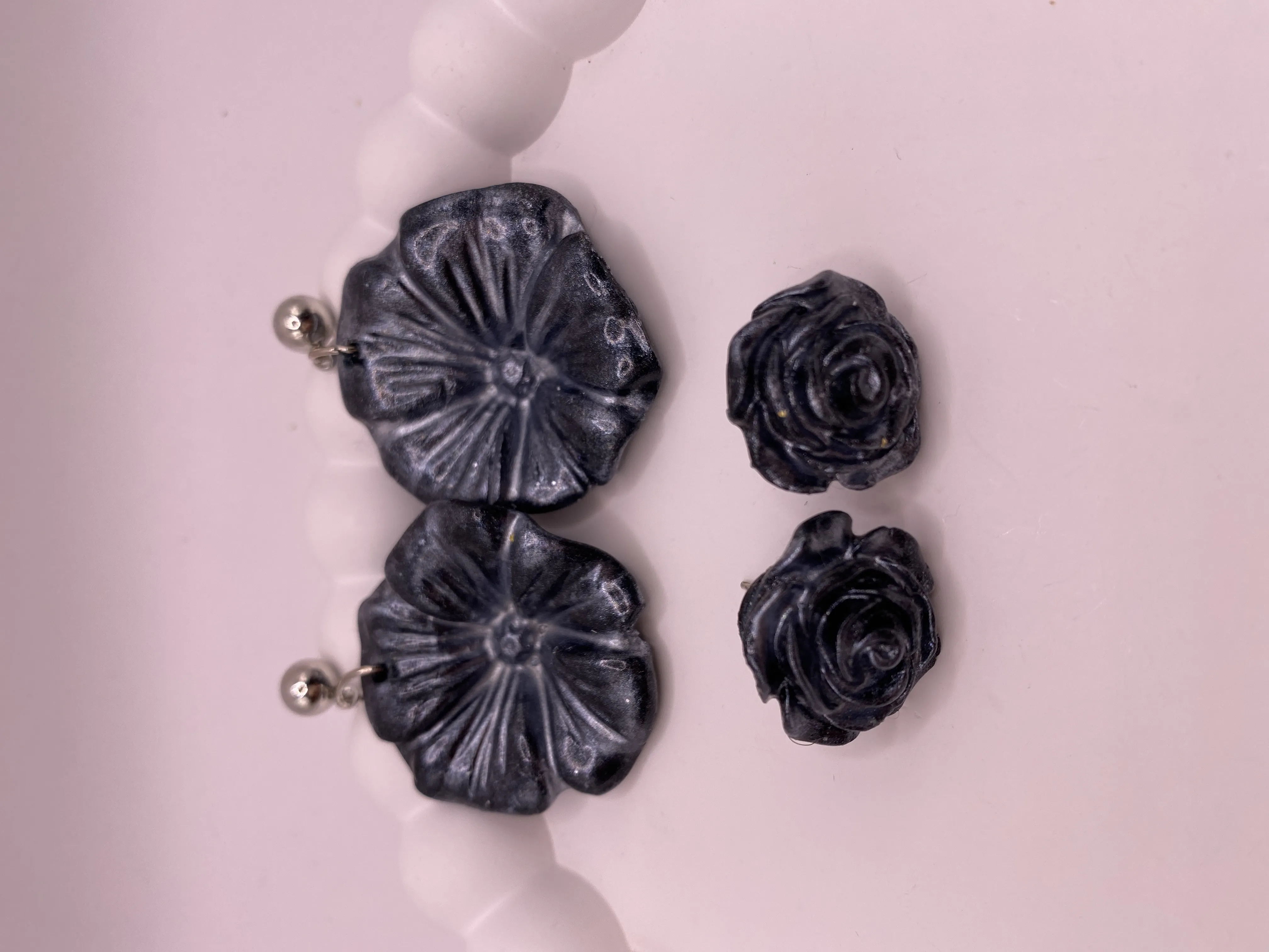 Handmade Black Rose Designed Polymer Clay Earrings - Stylish and Elegant
