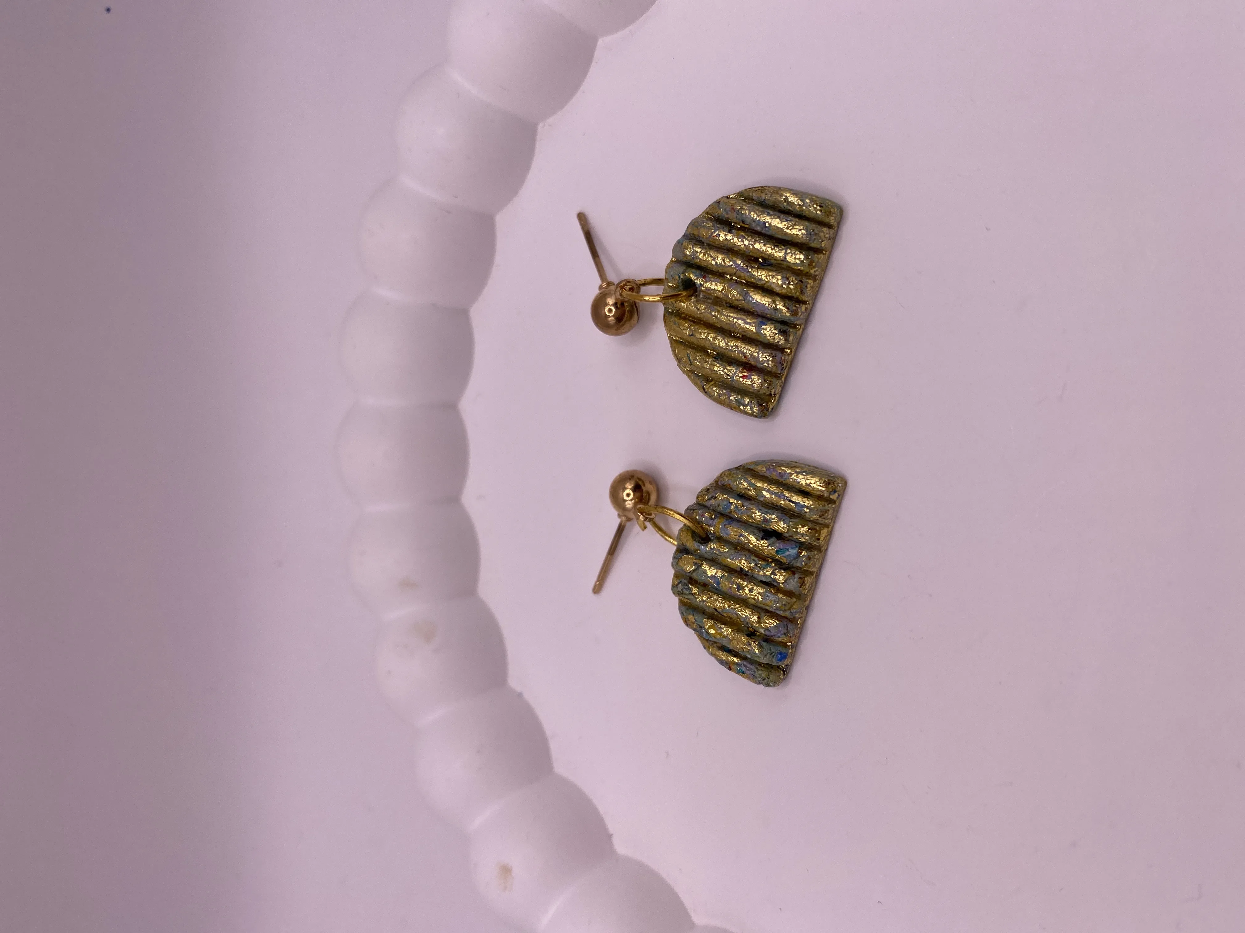 Handmade Red & Yellow Half Circle Shaped Earring Set