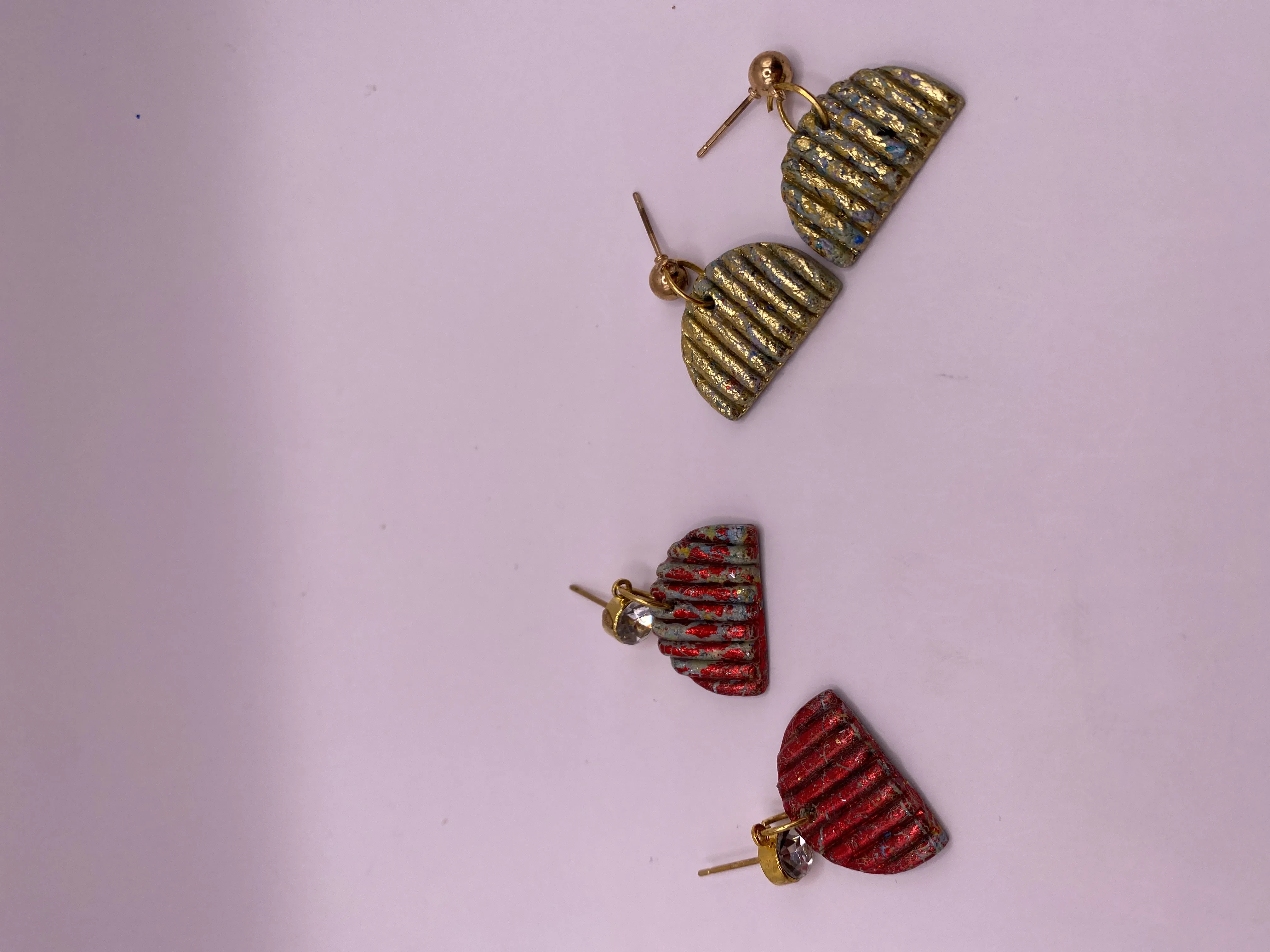 Handmade Red & Yellow Half Circle Shaped Earring Set