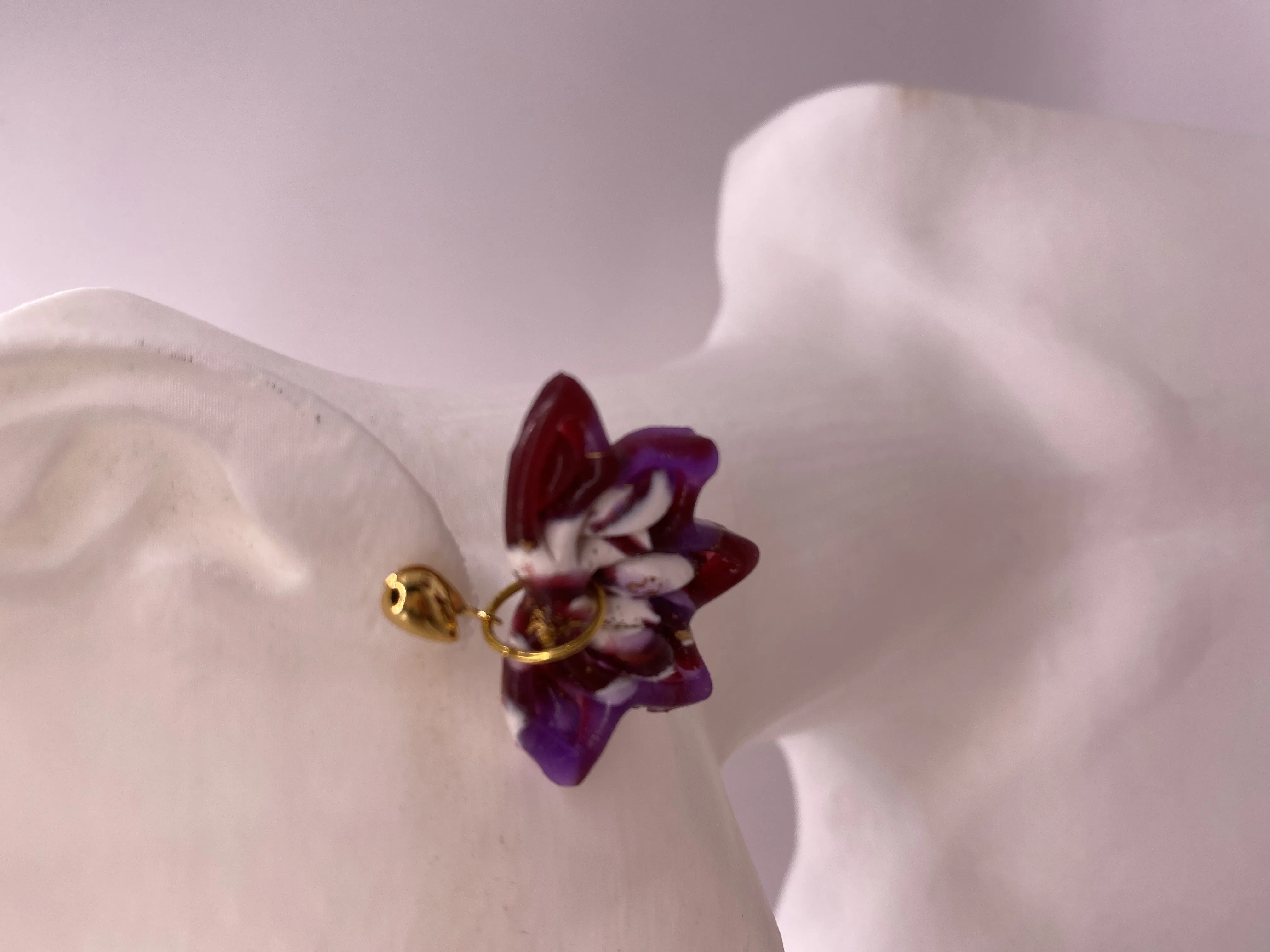 Purple, Burgundy, and White Marble Patterned Handmade Polymer Clay Earring