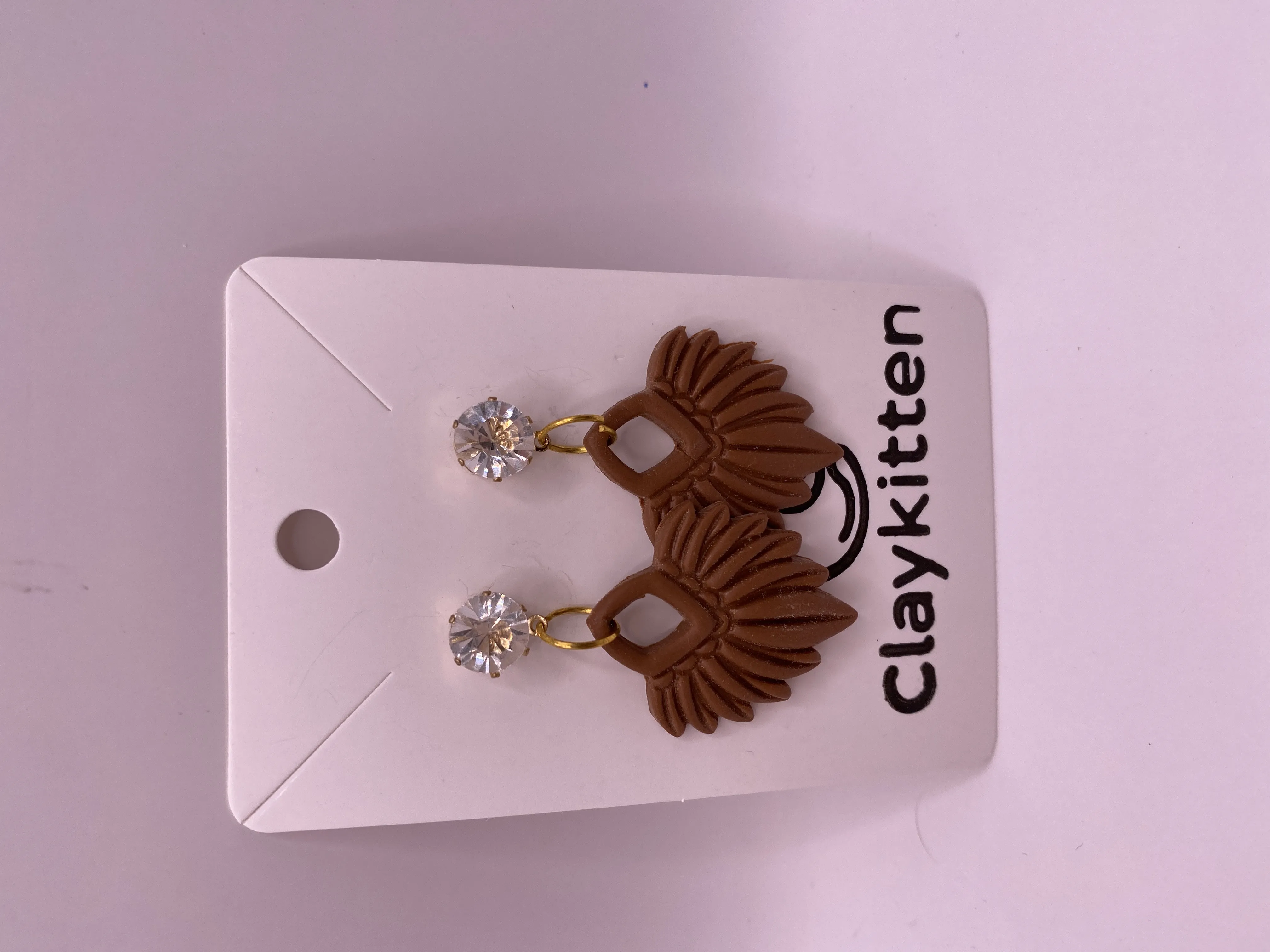 Brown Handmade Design Earring and Zircon Stone Gold Detailed Earring