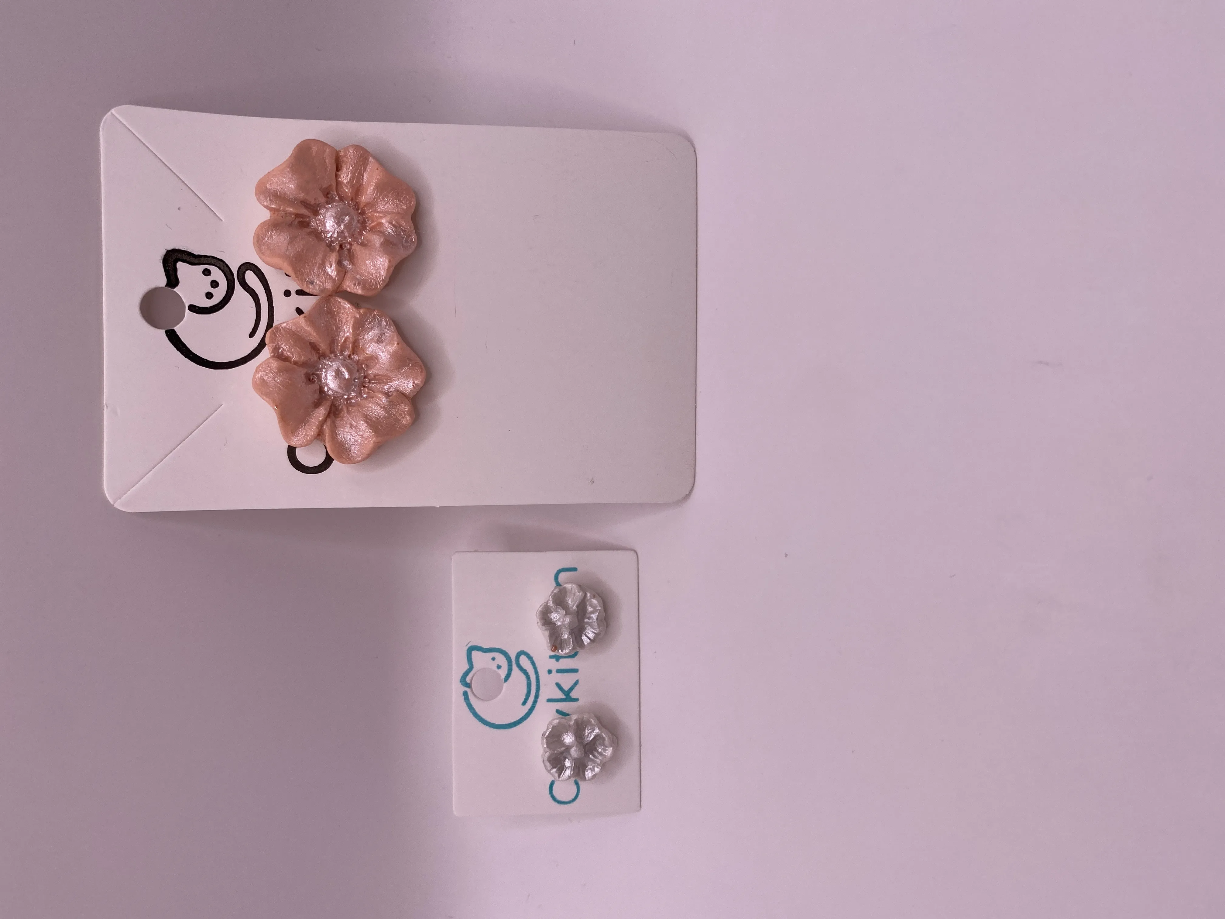 Handmade Flower Motif Earring Set - Pink and Silver Color Options