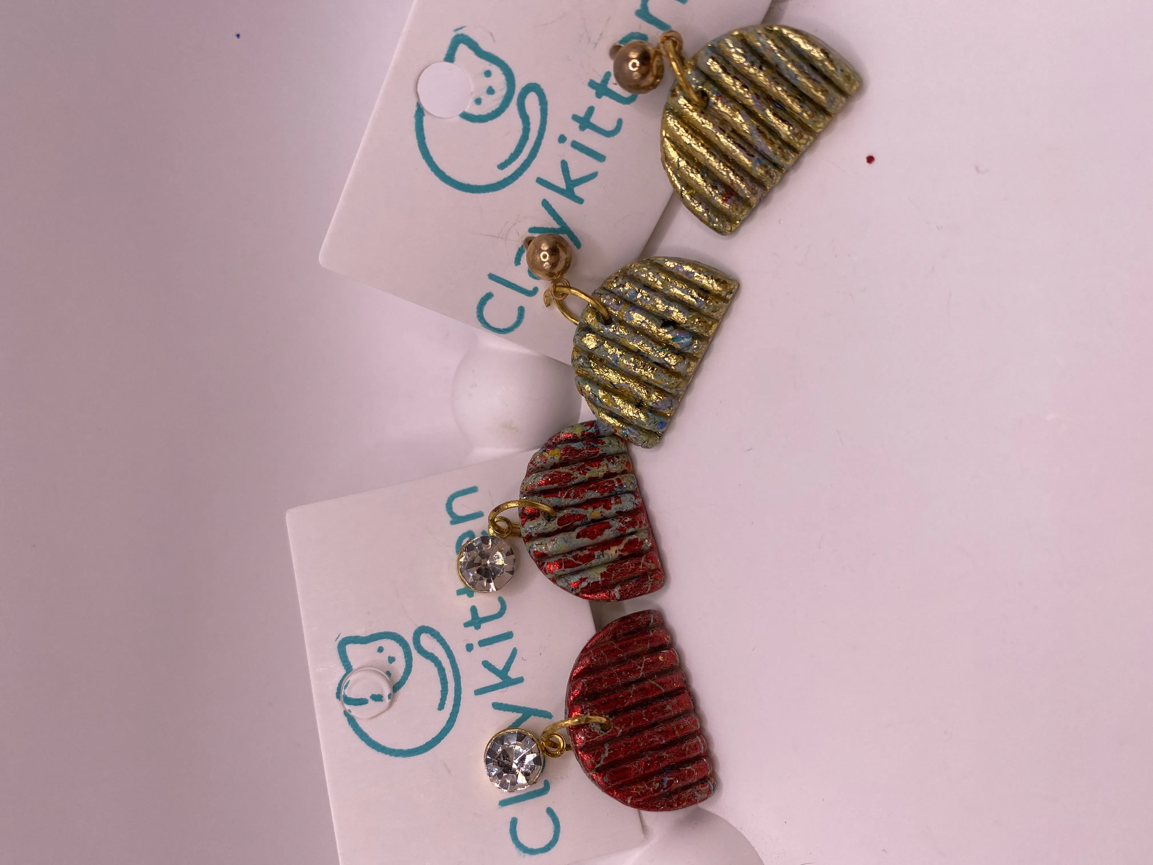 Handmade Red & Yellow Half Circle Shaped Earring Set