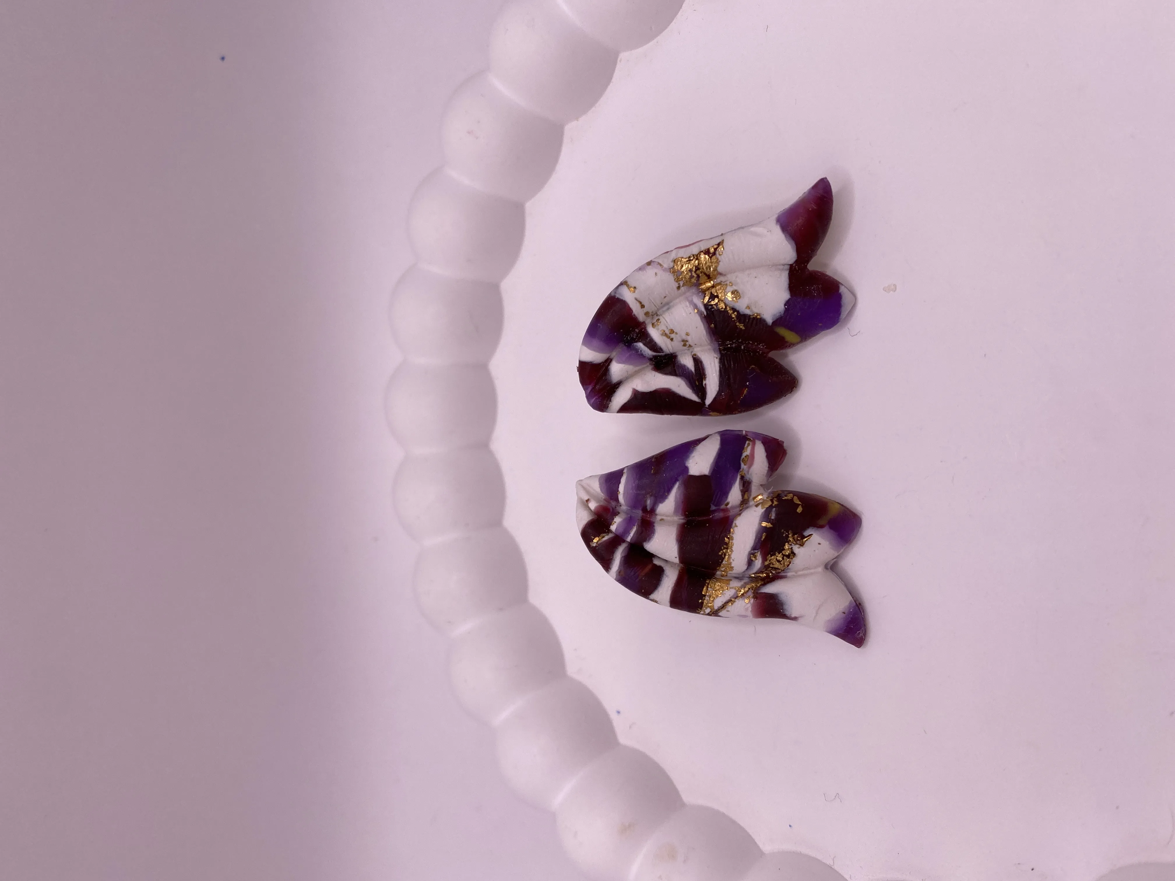 Purple, White and Gold Glitter Handmade Custom Design Earring Set