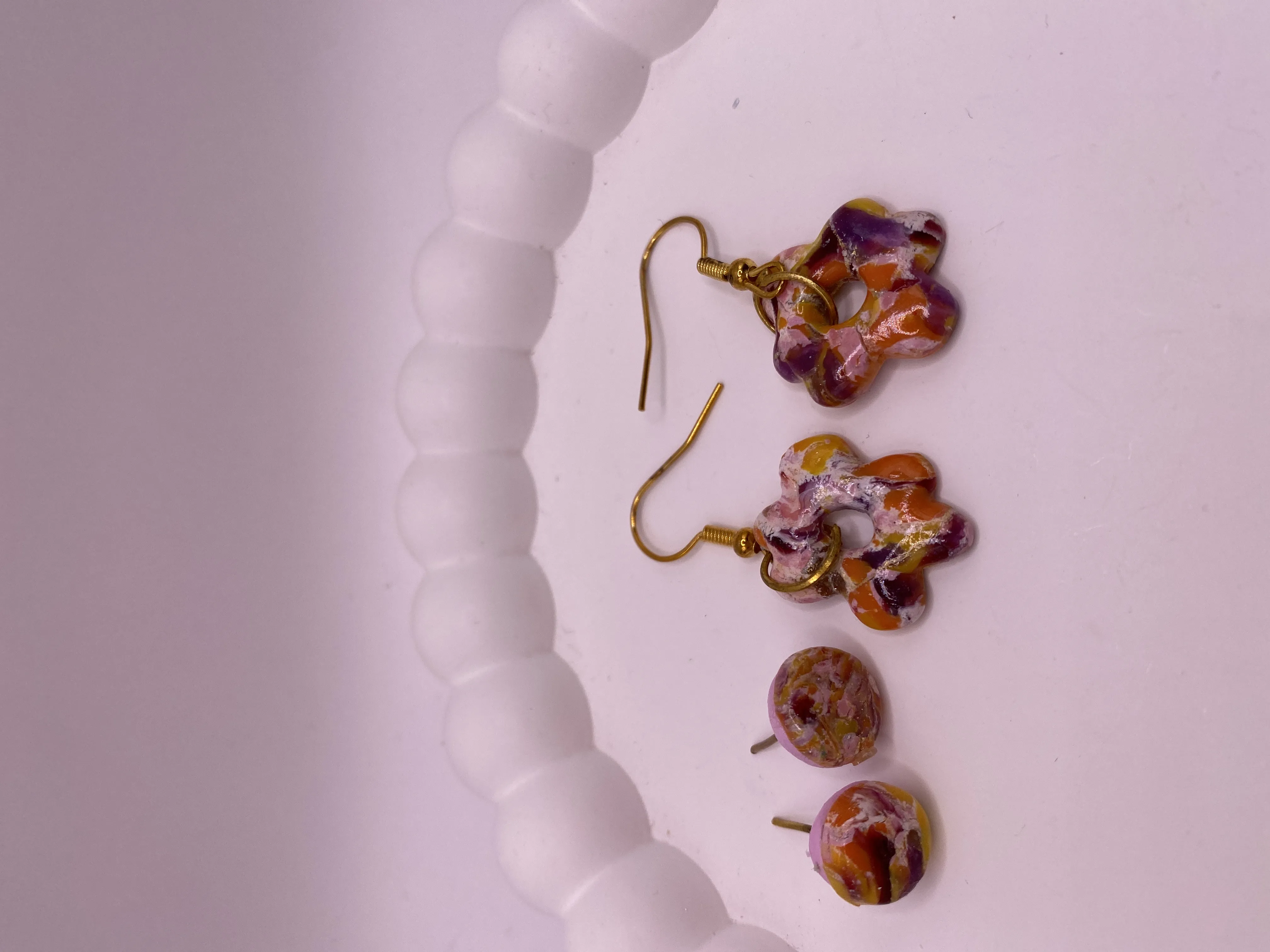 Handmade Polymer Clay Flower and Sphere Designed Colorful Earring Set