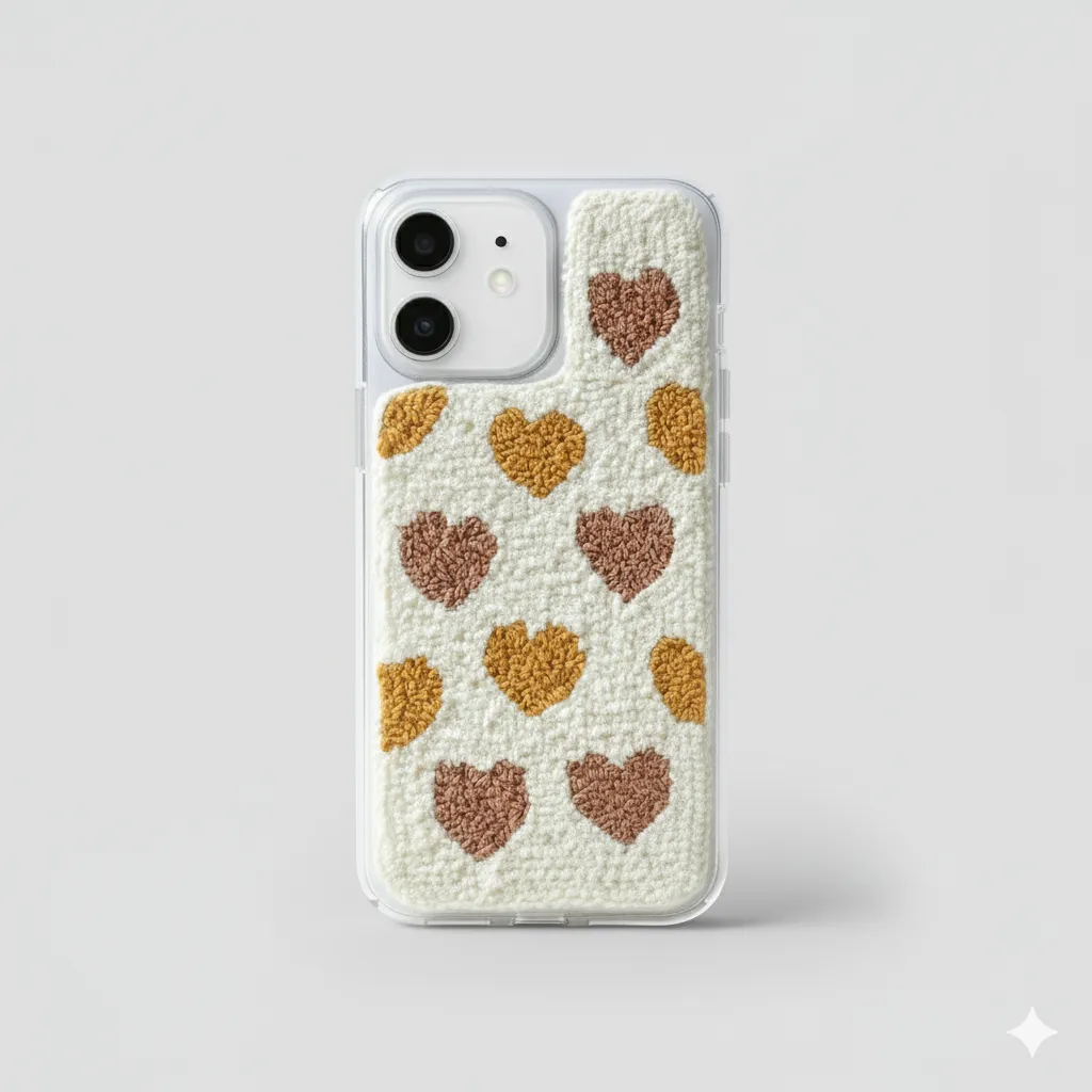 iPhone 12 Uyumlu Sarı Kalp Desen Punch Telefon Kılıfı