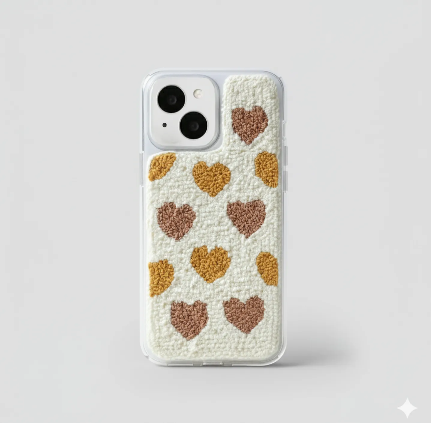 iPhone 15 Uyumlu El Yapımı Punch Nakışlı Kalp Desenli Telefon Kılıfı