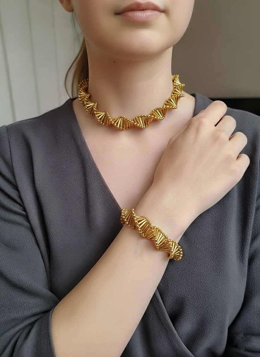 Modern Altın Rengi Sarmal Tasarımlı Choker Kolye ve Bileklik Seti