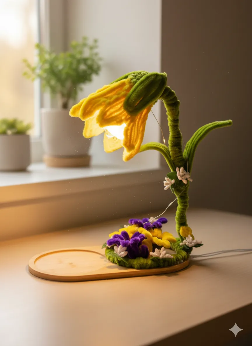 Handmade Decorative Lamp Shade with Flower Designs from Chenille Yarn