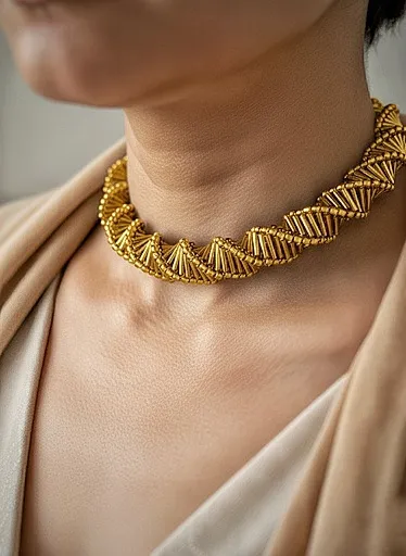Modern Altın Rengi Sarmal Tasarımlı Choker Kolye ve Bileklik Seti