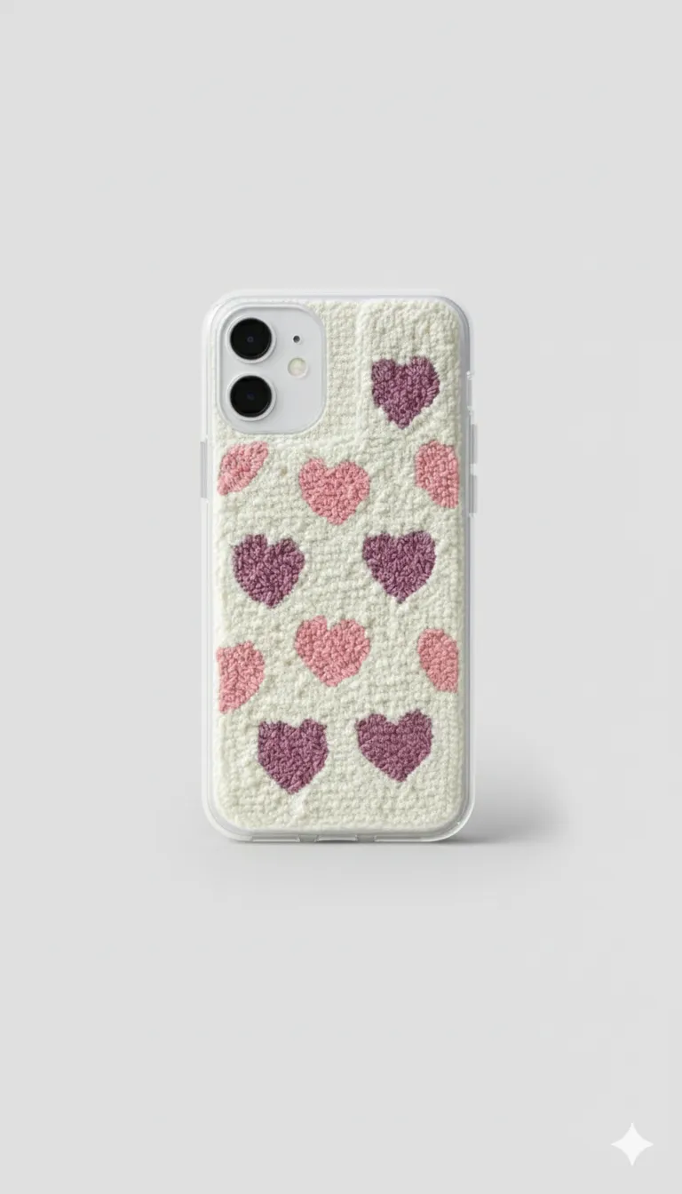 iPhone 12 Uyumlu Mor Kalp Desen Punch Telefon Kılıfı