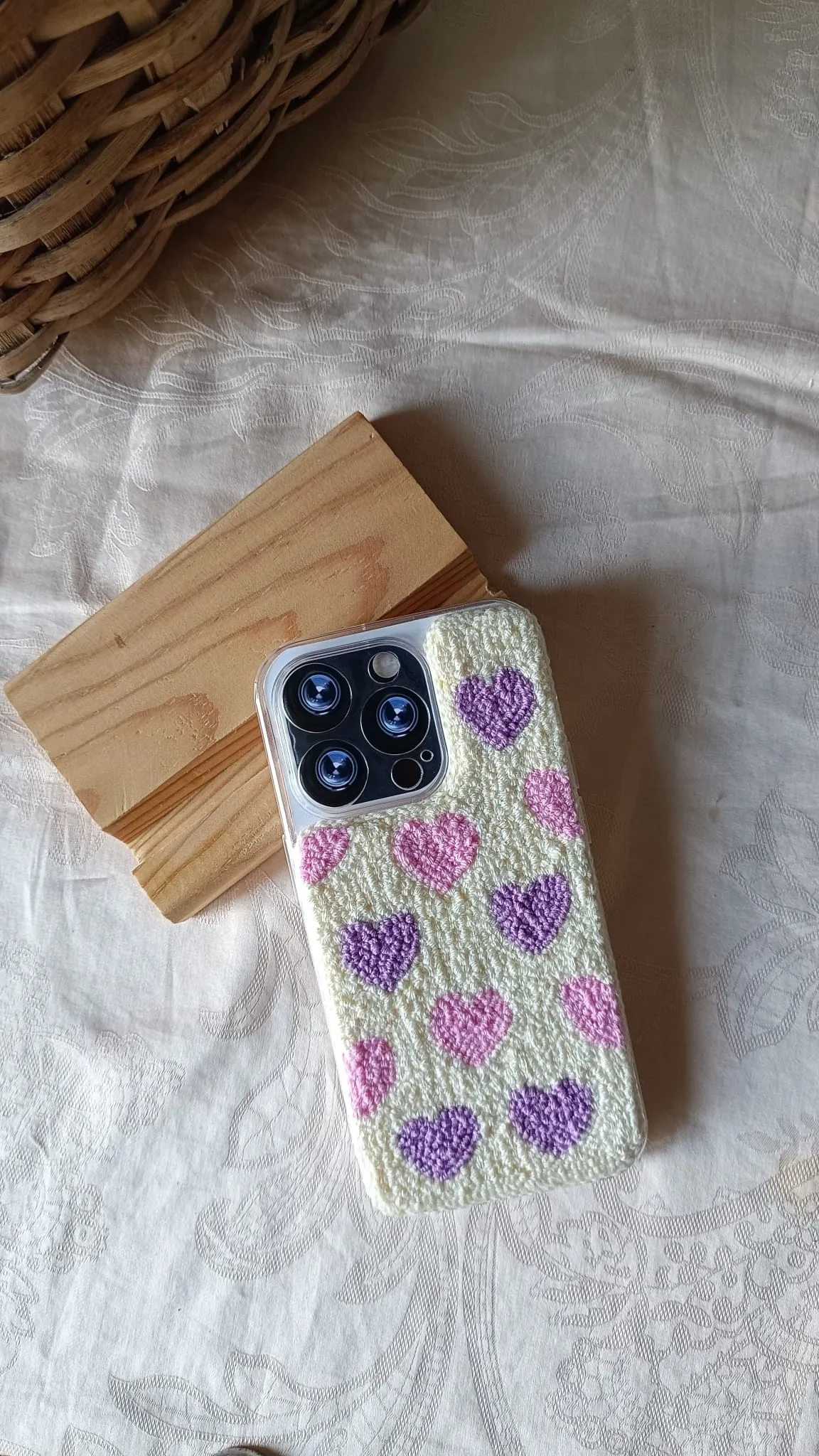iPhone 14 Pro Max Compatible Purple Heart Pattern Punch Phone Case
