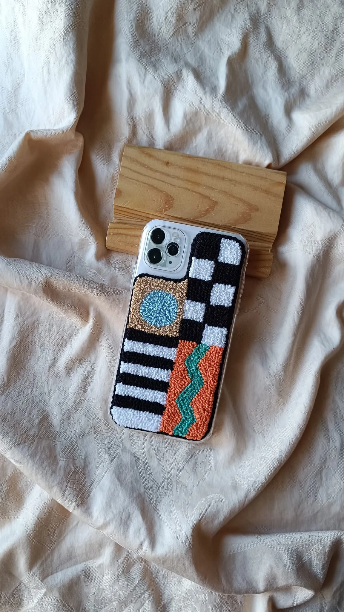 iPhone 14 Compatible Orange Geometric Pattern Punch Phone Case