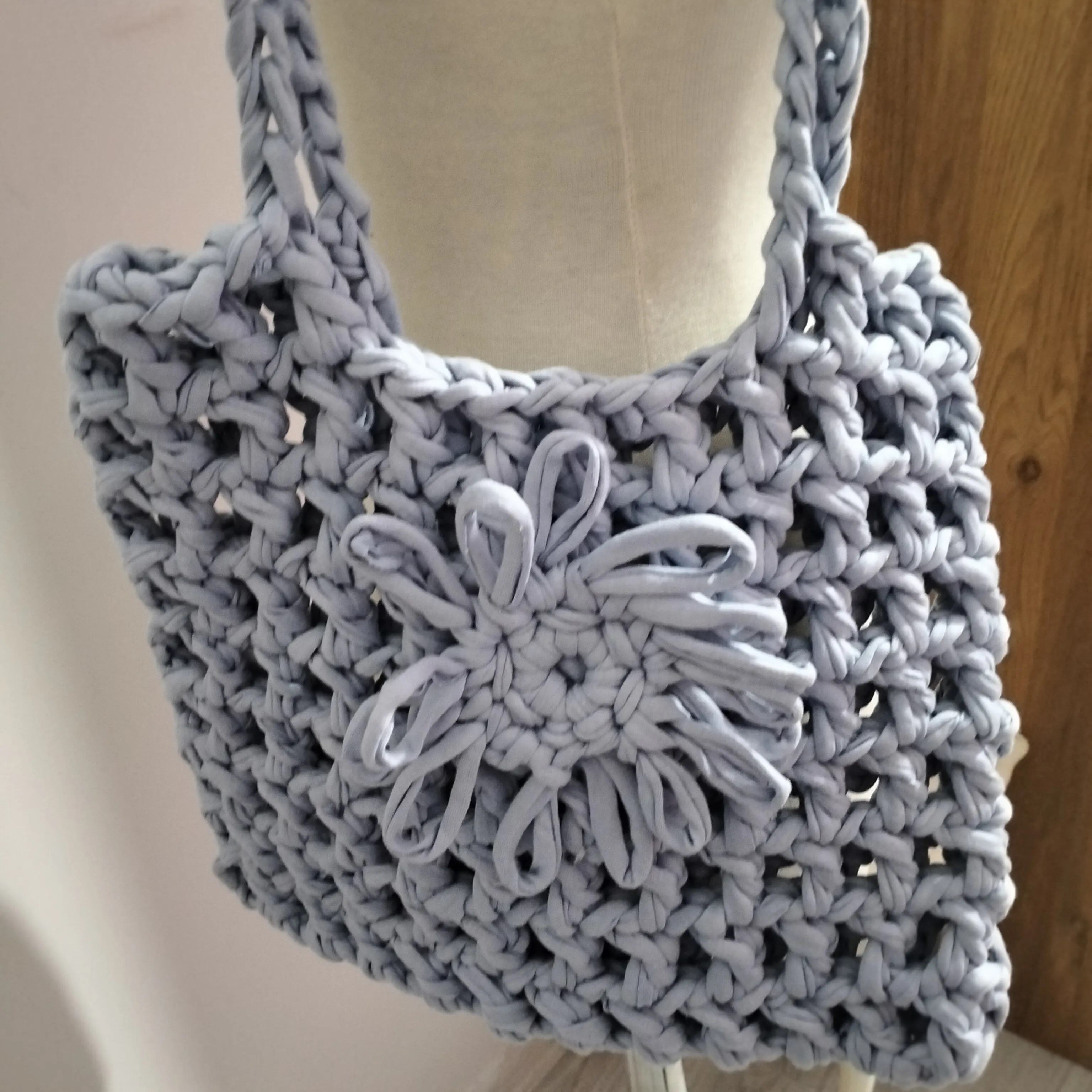 Gray Colored Combed Cotton Yarn File Bag Beach Shopping Bag