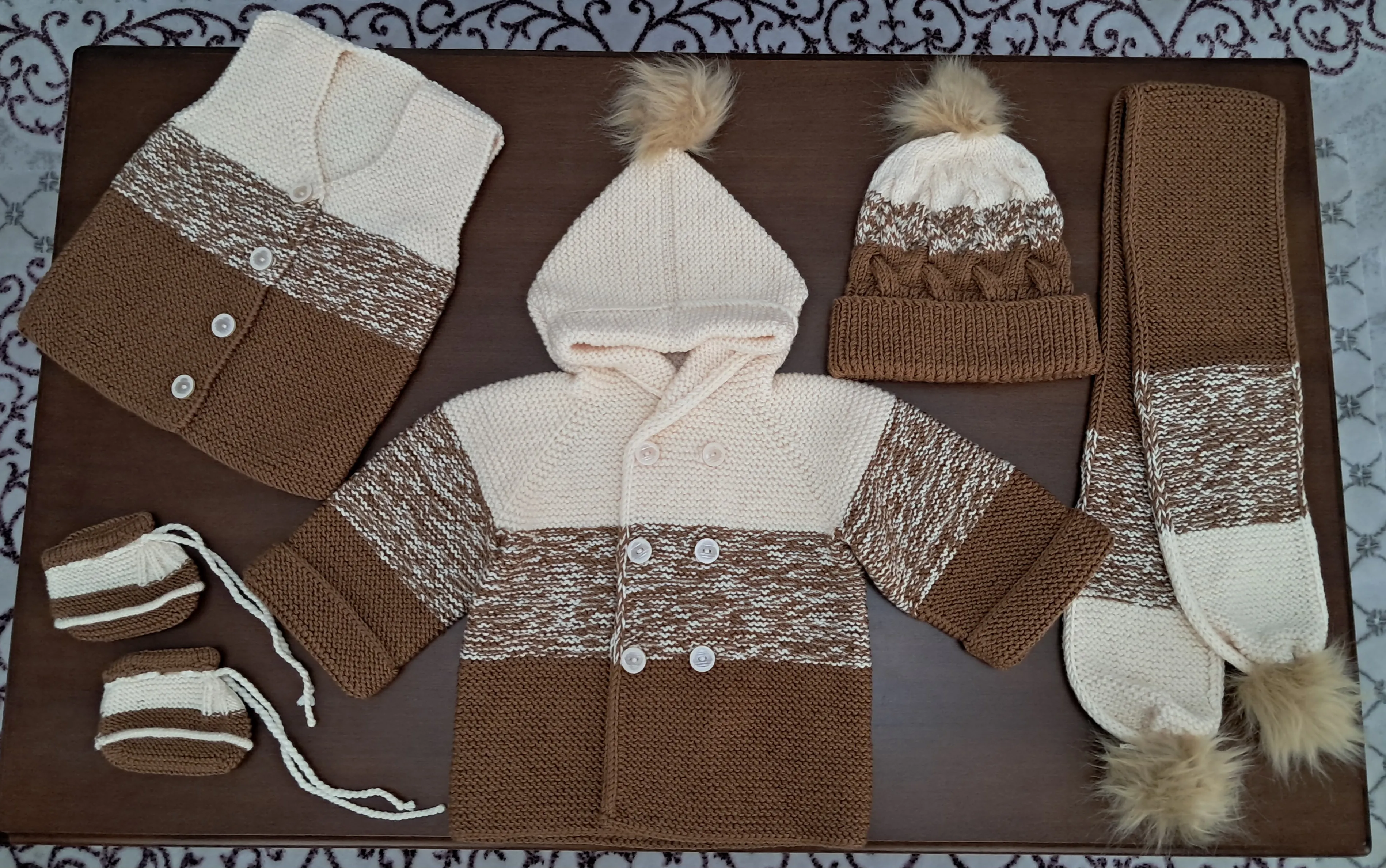 Kahverengi Krem 5 Parça Bebek Takım Seti (1-2 Yaş)